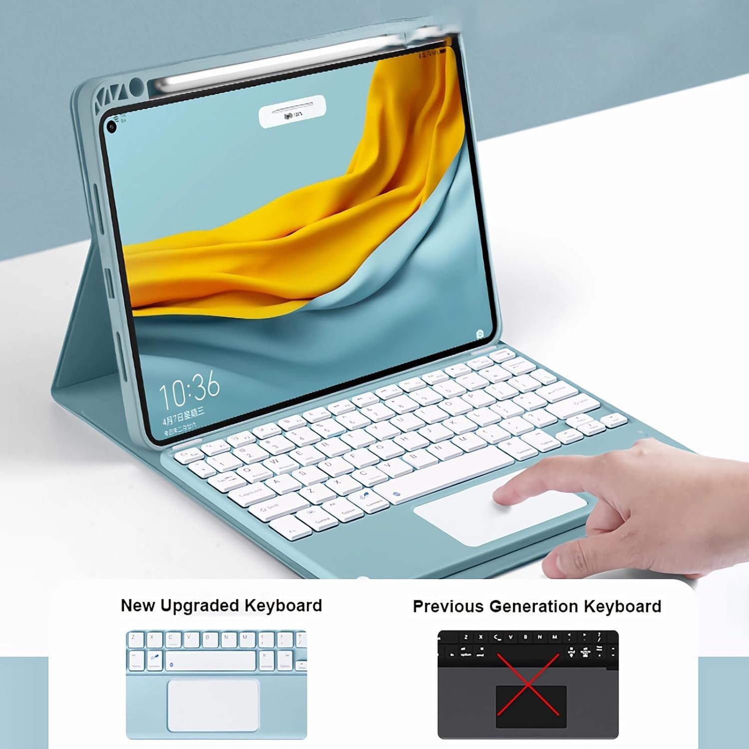 Etui z klawiaturą do Honor Pad X8A 11 cali, zdejmowana klawiatura Bluetooth z panelem dotykowym, miękka tylna pokrywa i mysz Bluetooth, niebieski