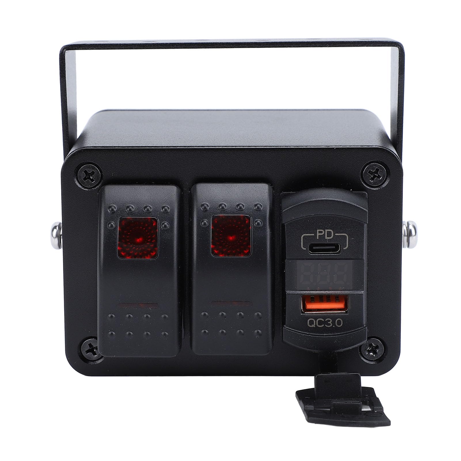 Fabater Skrzynka Przełączników Dwupozycyjnych, Wodoodporna Obudowa ze Stopu Aluminium z Miernikiem Napięcia Ładowarka USB PD Typu C QC3.0, Wstępnie Okablowana Skrzynka Przełączników Kołyskowych do
