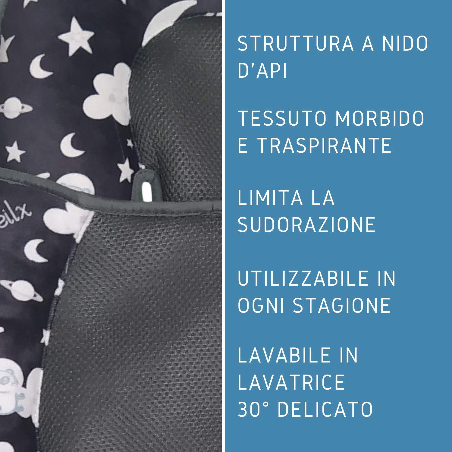 Riduttore Passeggino Universale Design con Panda nello Spazio ideale come Riduttore Culla o per Ovetto Neonato adatto per Cuscino Seggiolino Auto Traspirante Antisudore Estate Inverno