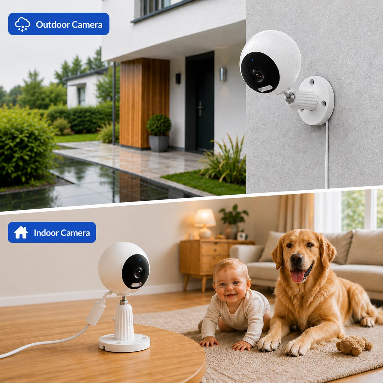 5G Sicherheitskamera für drinnen und draußen, 3 MP CCTV-Kameras für Baby-Monitor/ältere Hunde/Haustiere, Heim-Sicherheitskameras, IP66 wasserdicht, Alarmsirene, Nachtsicht, Zwei-Wege-Talk
