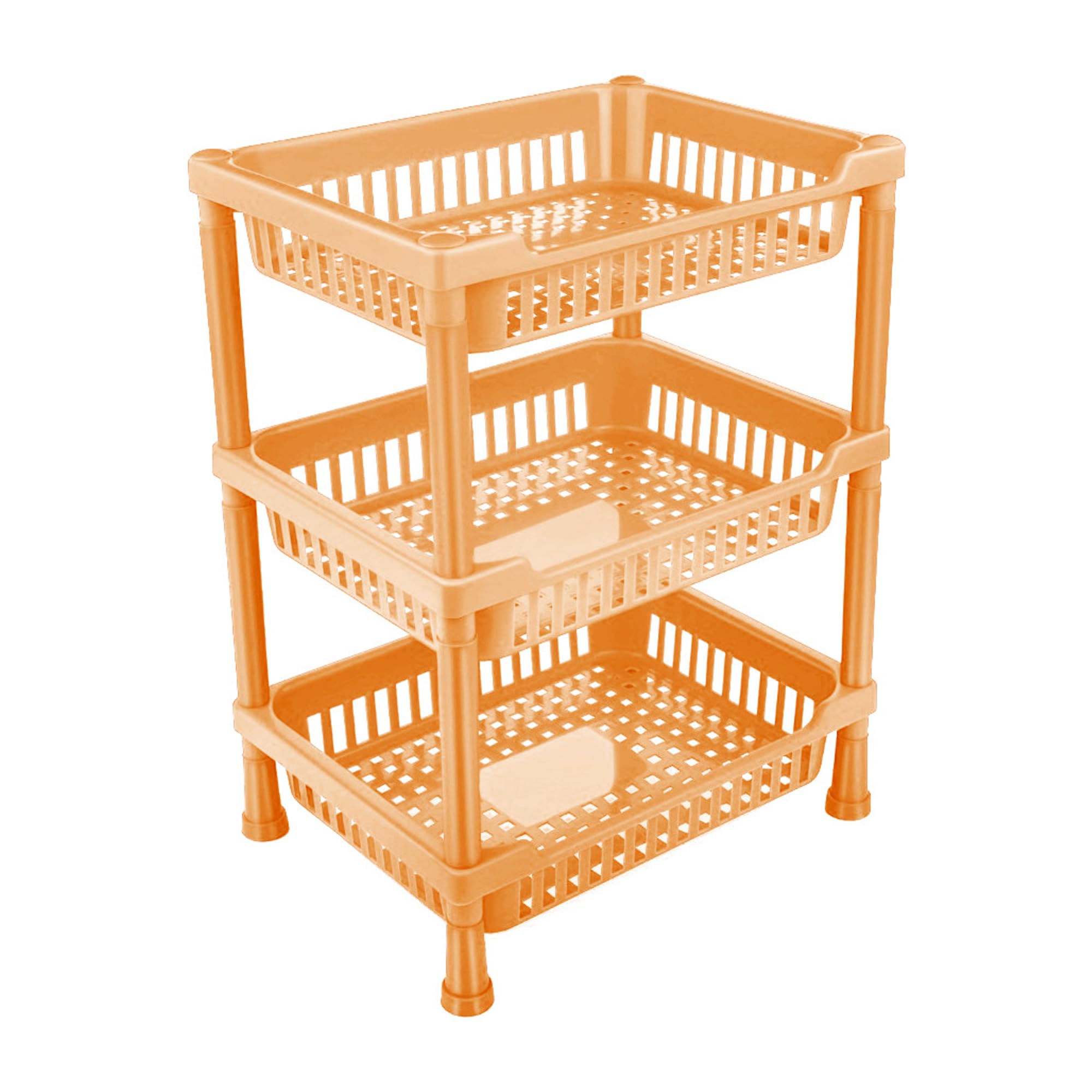 Sulfar Multipurpose Plastic Trolley with Dish Rack for Kitchen Fruit Vegetable Storage Basket Modern Organizer - 3 Layer Stackable Shelf Cart Kitchenware Food, Snacks, Bottles, Toys (Beige)