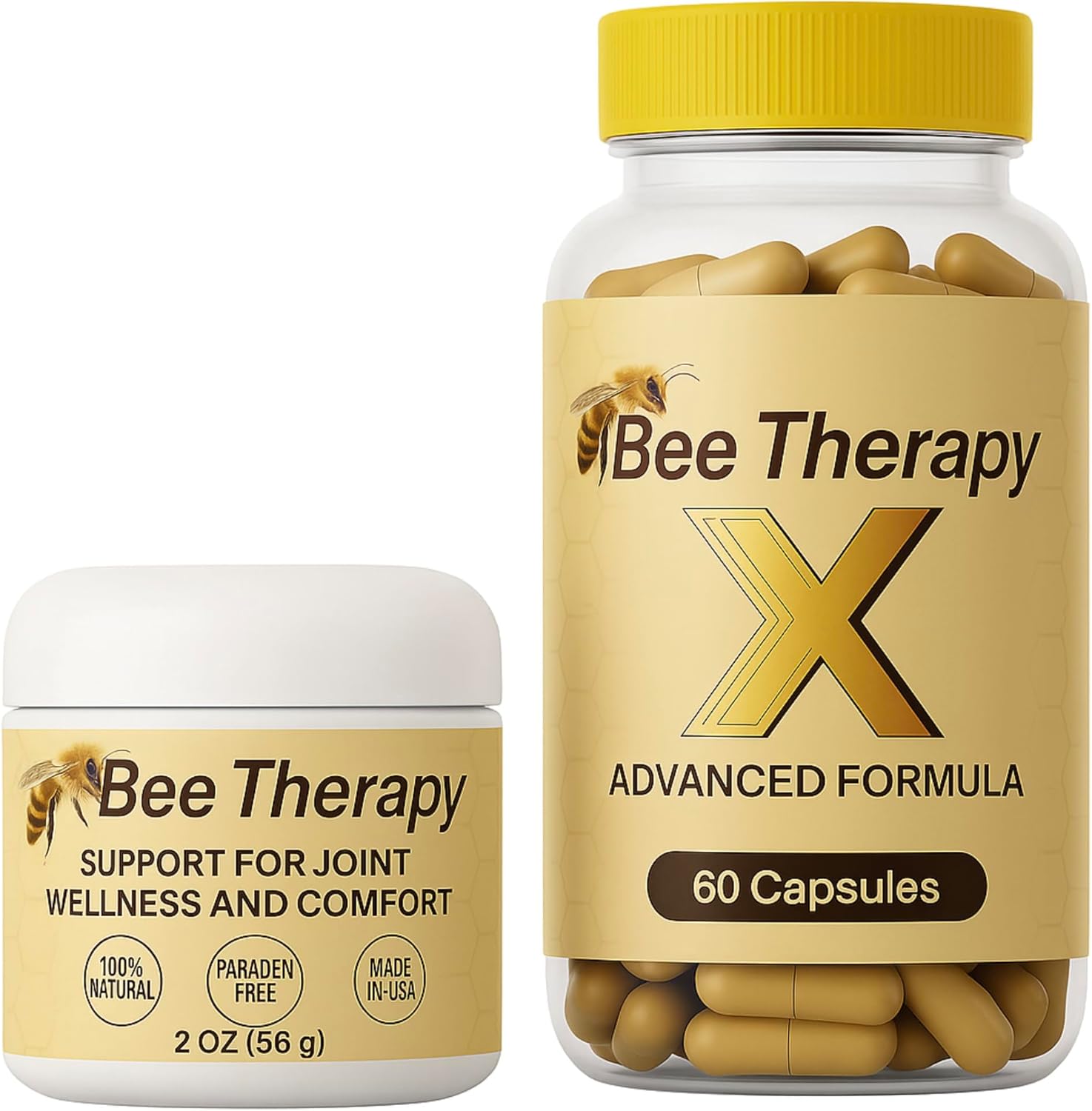 Bee Therapy X Venom – Dietary Supplement with Glucosamine and Turmeric – Supports Joint Mobility and Overall Joint Wellness – Extra Strength – 60 Capsules & 2 oz Cream