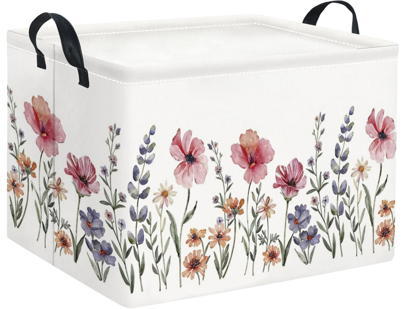 HIYAGON Rectangular Kids Basket Baby Girl Basket Fabric Storage Bin Organizer Box Room Decor(Flowers) โ image 1