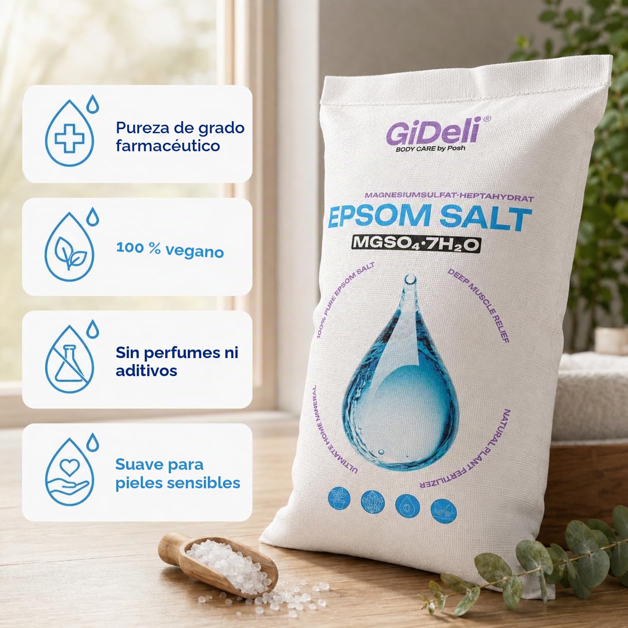 GiDeli Epsom Sales de Baño Sales de Epsom Sales de Magnesio Puro, Calidad Farmacéutica (25 kg)