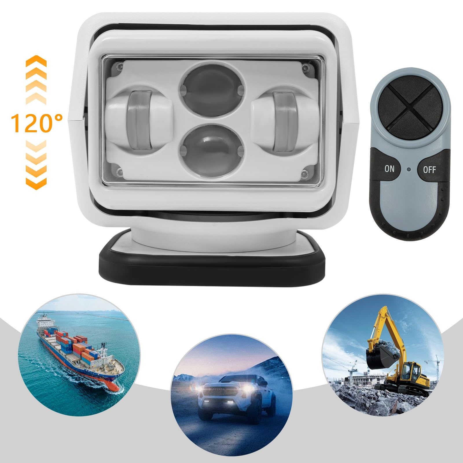 Faro de investigación para barcos, faro de trabajo LED, mando a distancia, faro adicional de 12 V para vehículos offroad, camping, marina con potencia de 60 W, 8000 lúmenes, alcance de 600 metros