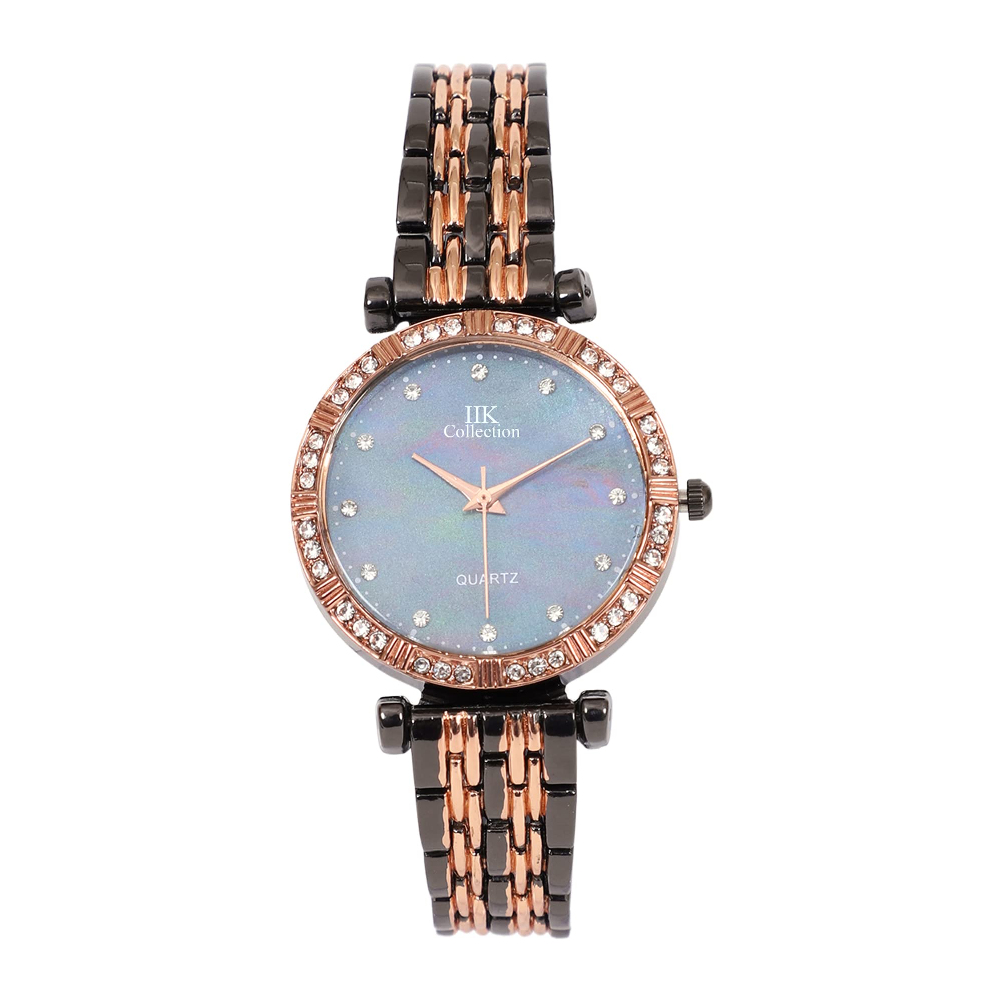 IIK COLLECTION Black Watches for Women Round Studded Dial |Analogue, Stainless Steel Adjustable Bracelet Chain Strap|Double Lock Clasp Safety Watches for Girls (B09RWZ1PBW) Amazon Price History, Amazon Price Tracker