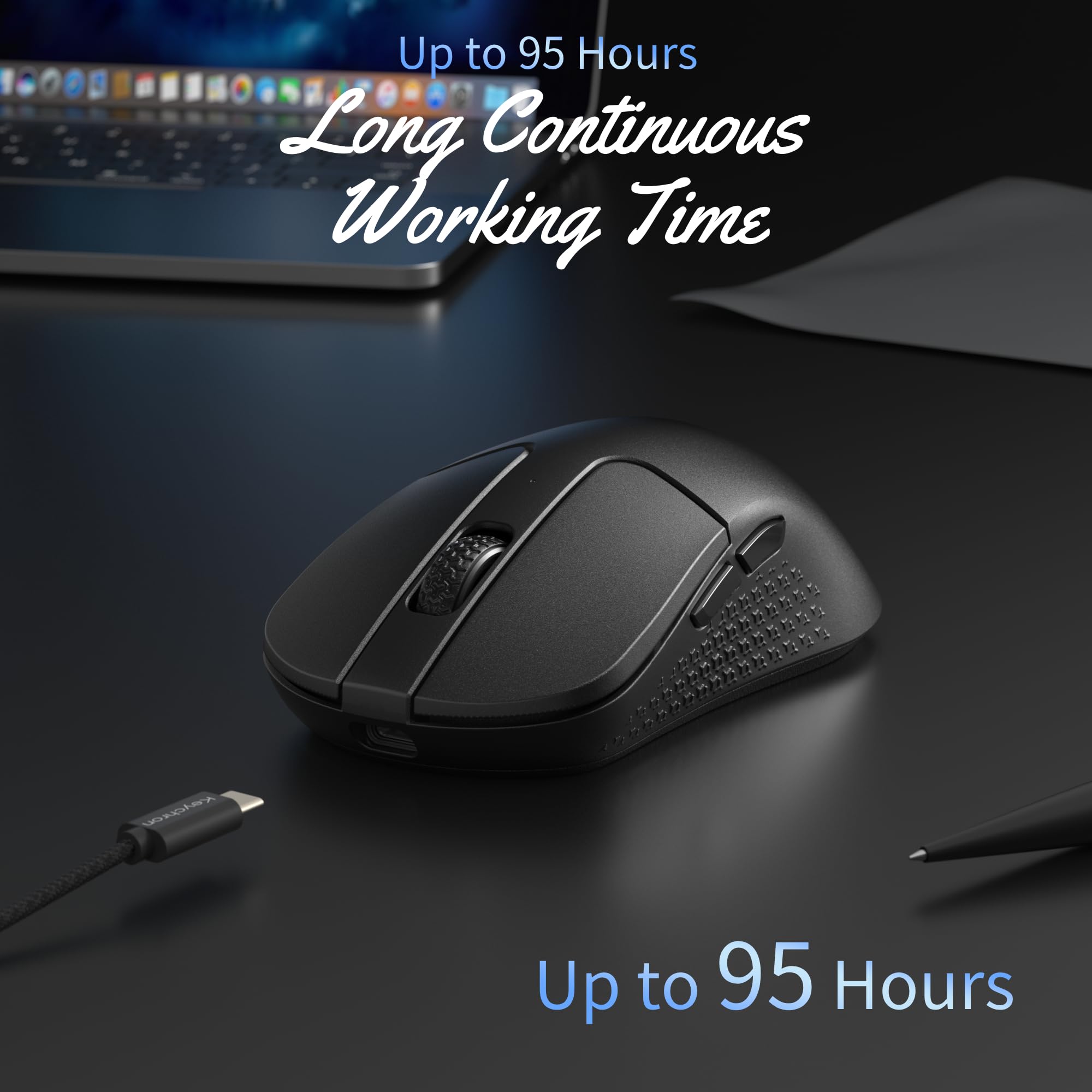 Keychron M3 Mouse Ottico Wireless, 2,4 GHz/Bluetooth 5.2/USB-C, 1000 Hz Frequenza di Polling, PixArt 3311, 12000 DPI, 300 IPS, Leggero ed Ergonomico, Mouse Programmabile per Windows, Mac e Linux, Nero