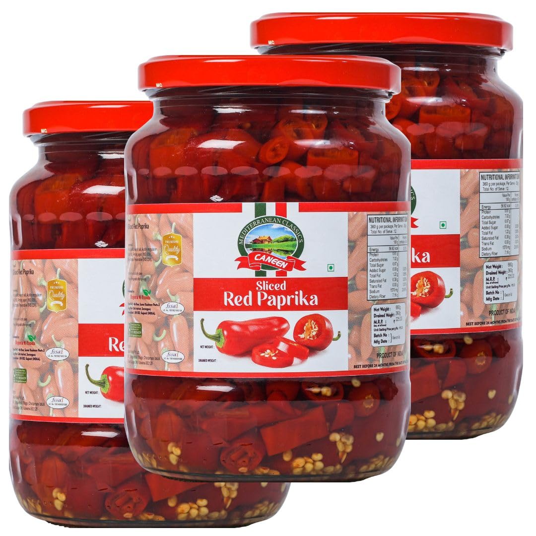 CANEEN Sliced Red Paprika in Jar – 100% Vegan, Ready-to-Eat, Fiber-Rich – Ideal Topping for Pizza, Pasta, Burgers, Snacks & Salads (680g, Pack of 3)-image-29