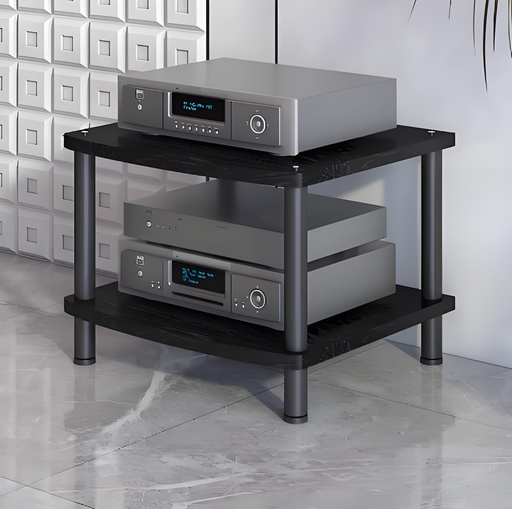 Meuble TV d'angle blanc support stéréo et rangement de composants audio