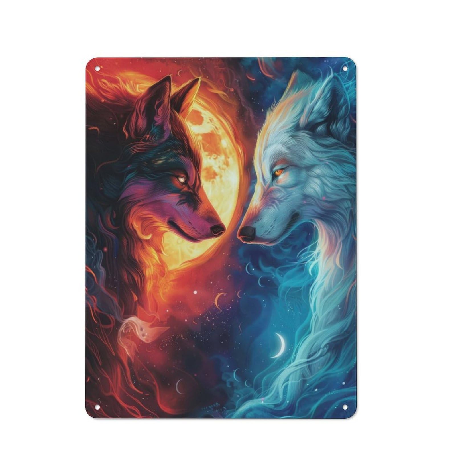 Junmoney Fire And Ice Wolf 40X30cm Retro Metal Sign With For Café Or Restaurant, For Collectors Decorating Cafés And Restaurants