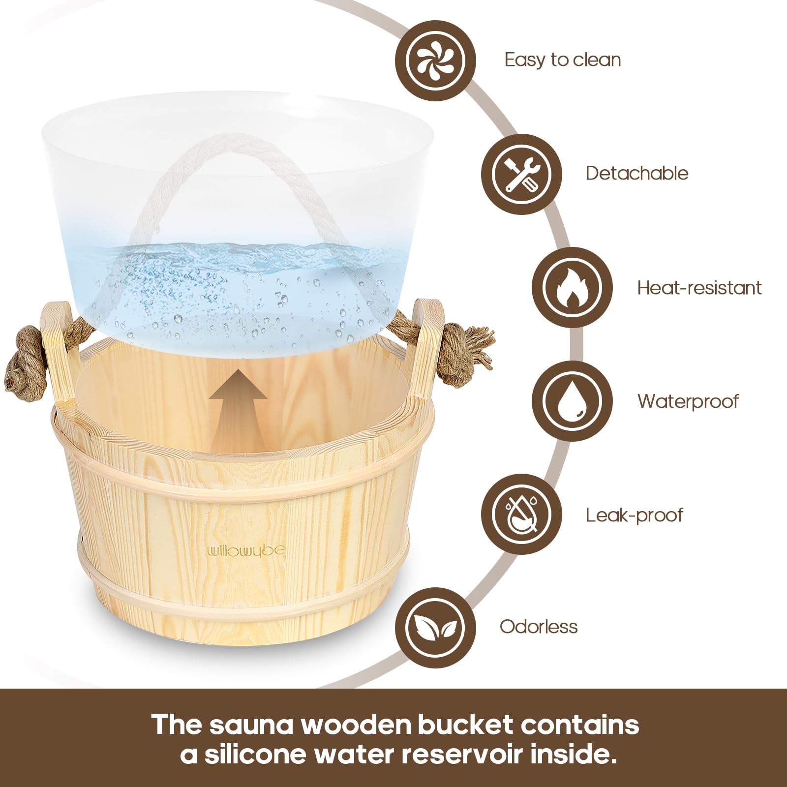 WILLOWYBE Seau et louche en Bois Faits à la Main pour la Relaxation du Corps et la Transpiration – Accessoires de Sauna Parfaits pour la Maison – Idéal pour Les Amis et la Famille