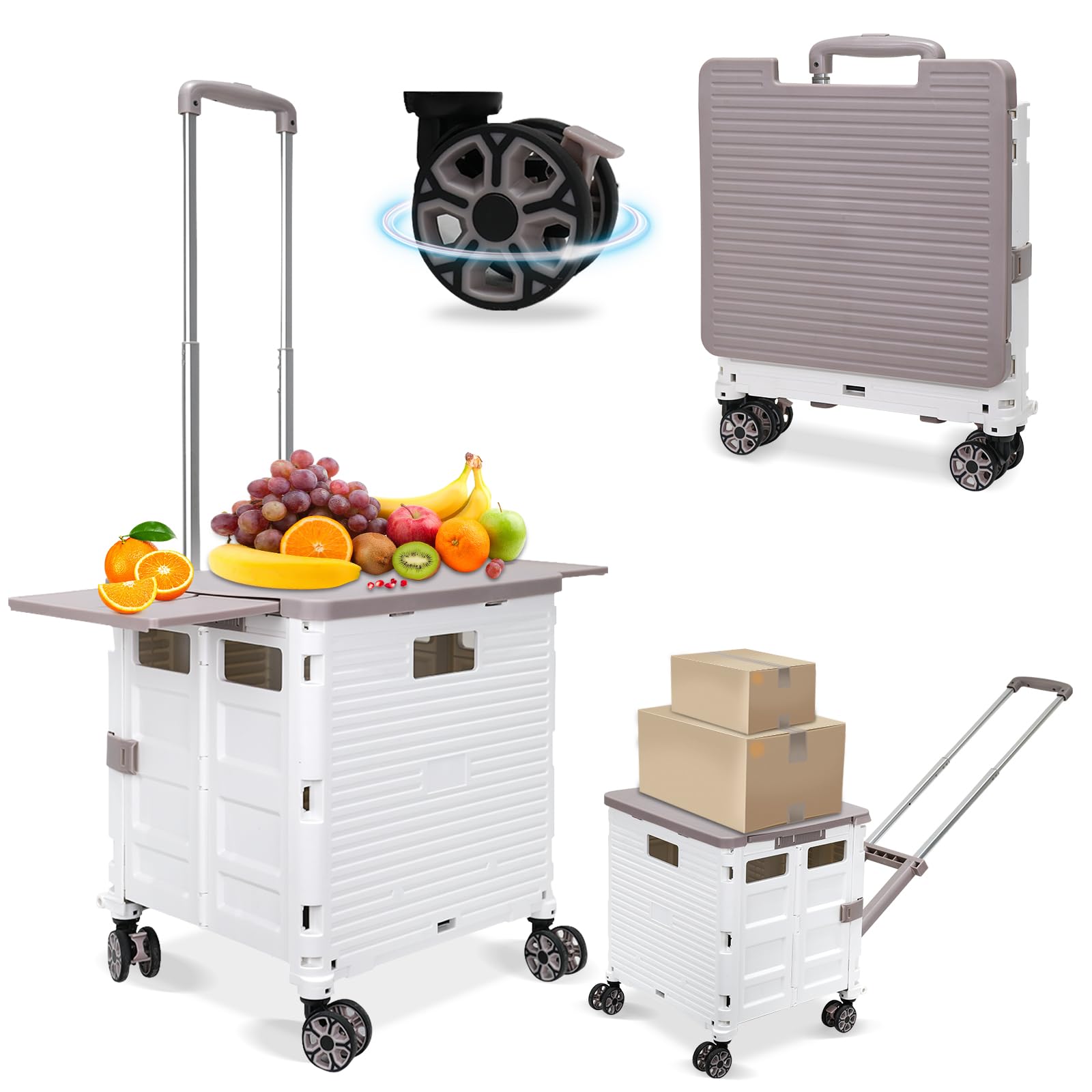 Chariot utilitaire pliable à 4 roues pivotantes et couvercle magnétique étendu
