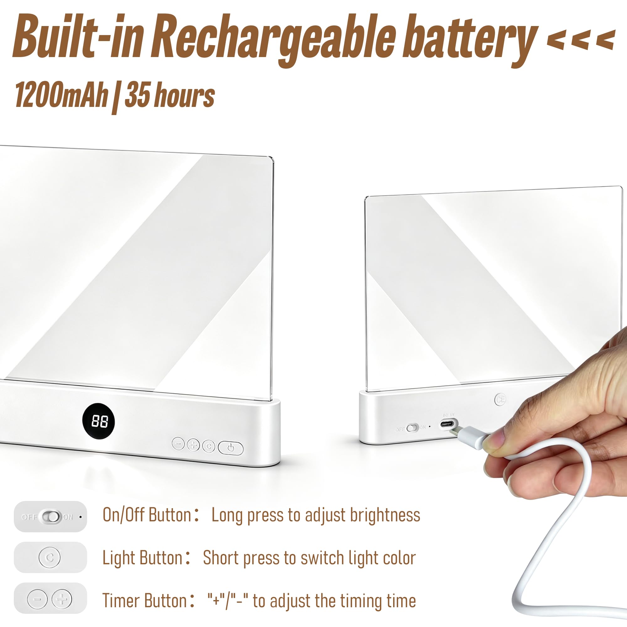 GJD Luz LED 2 en 1 para libro y luz nocturna, luz de lectura plana recargable con temporizador de 3 modos de color para leer en la cama