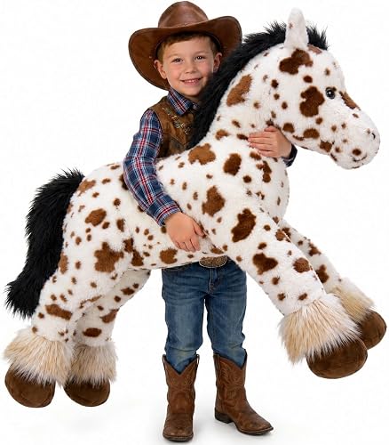 MaoGoLan 47" Giant Horse Stuffed Animal Plush Pillow - Appaloosa Spotted Stuffed Horse Toy for Girl Boy Kid, Ridable Stuffed Pony Spotted Horse Plush for Mother's Day Birthday Gift, Baby Shower Decor