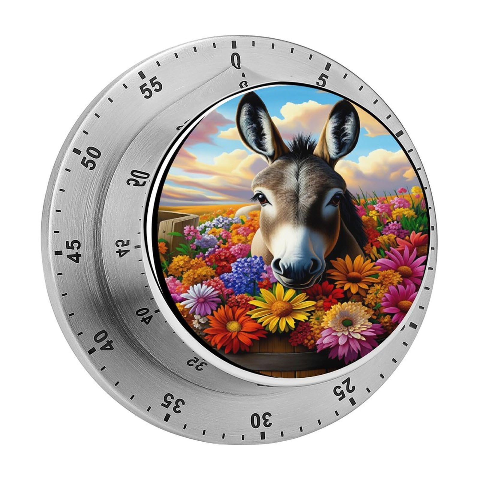 Donkey Floral Sunset Garden 60 Minute Wind Up Timer,Visual Mechanical Magnetic Timer with Loud Alarm for Kitchen