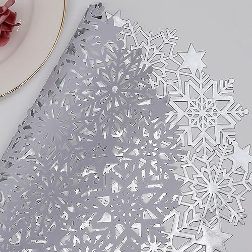Miniatura 10 de Juego de 6 manteles individuales de copo de nieve para mesa de comedor, manteles individuales de cocina de Navidad, manteles individuales de vinilo