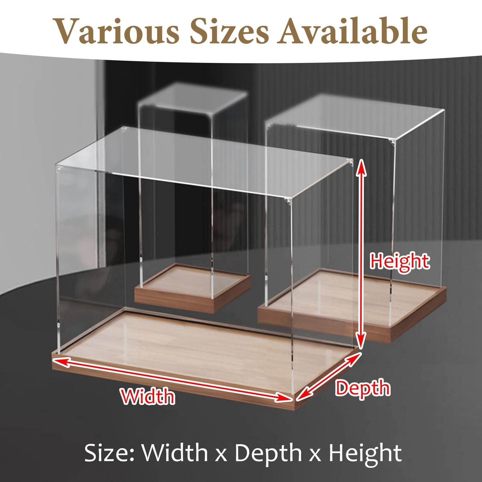 Vetrina in Acrilico con Base in Legno, Antipolvere per Oggetti da Collezione, Scatola Rettangolare Trasparente, Larghezza da 4 a 30 Pollici, Perfetta per Action Figure e modellini (55x25x25