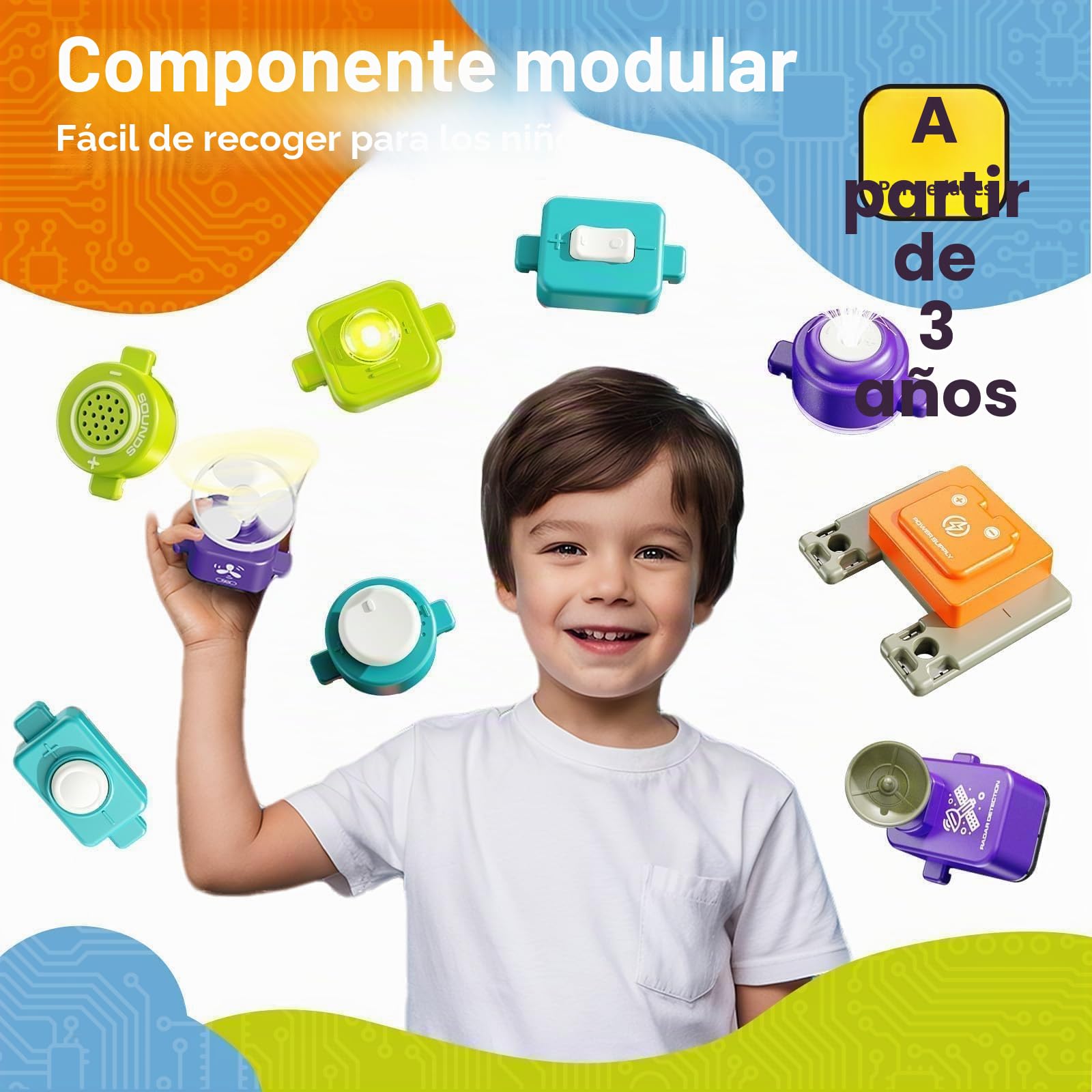 Kit Electrónico para Niños Desde 3 Años, Set Explorador con 58 Piezas + Taladro Eléctrico, Juguete Educativo Stem con Estación de Trabajo de ABS - Regalo Ideal para Jardín Infantil y Hogar