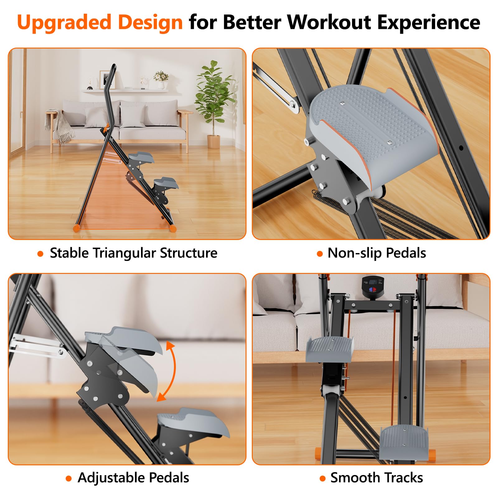 RYGEO Stepper für Zuhause 3-stufiger Widerstand, Faltbarer Cardio Climber für Ausdauertraining und Ganzkörpertraining, mit verstellbaren Lenkern für Home-Büro-Fitness