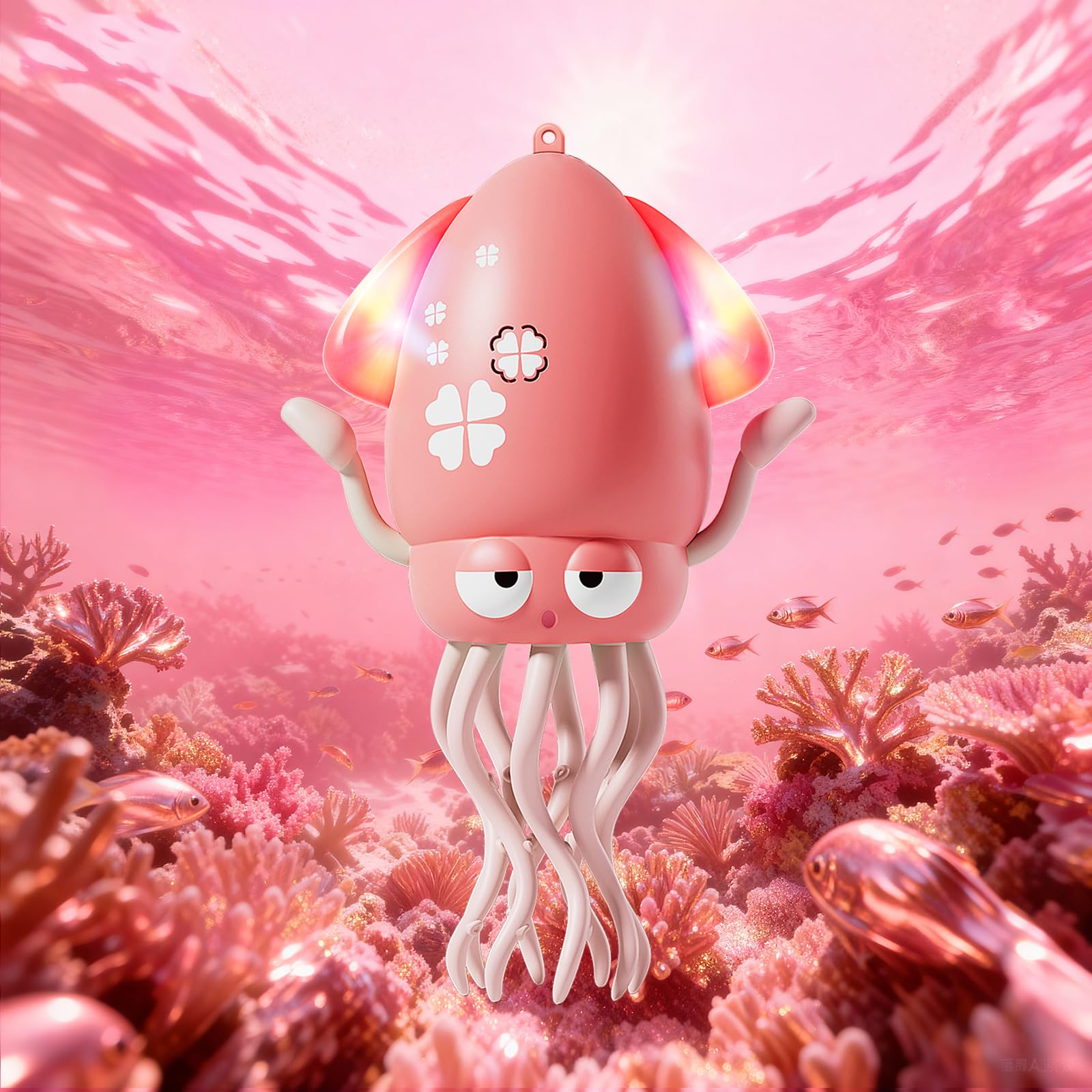 KJIXYUNG Polpo Giocattolo Danzante e strisciante con luci LED e Musica - Giocattolo interattivo Musicale oscillante Automatico - Regalo di Compleanno Divertente (Rosso)