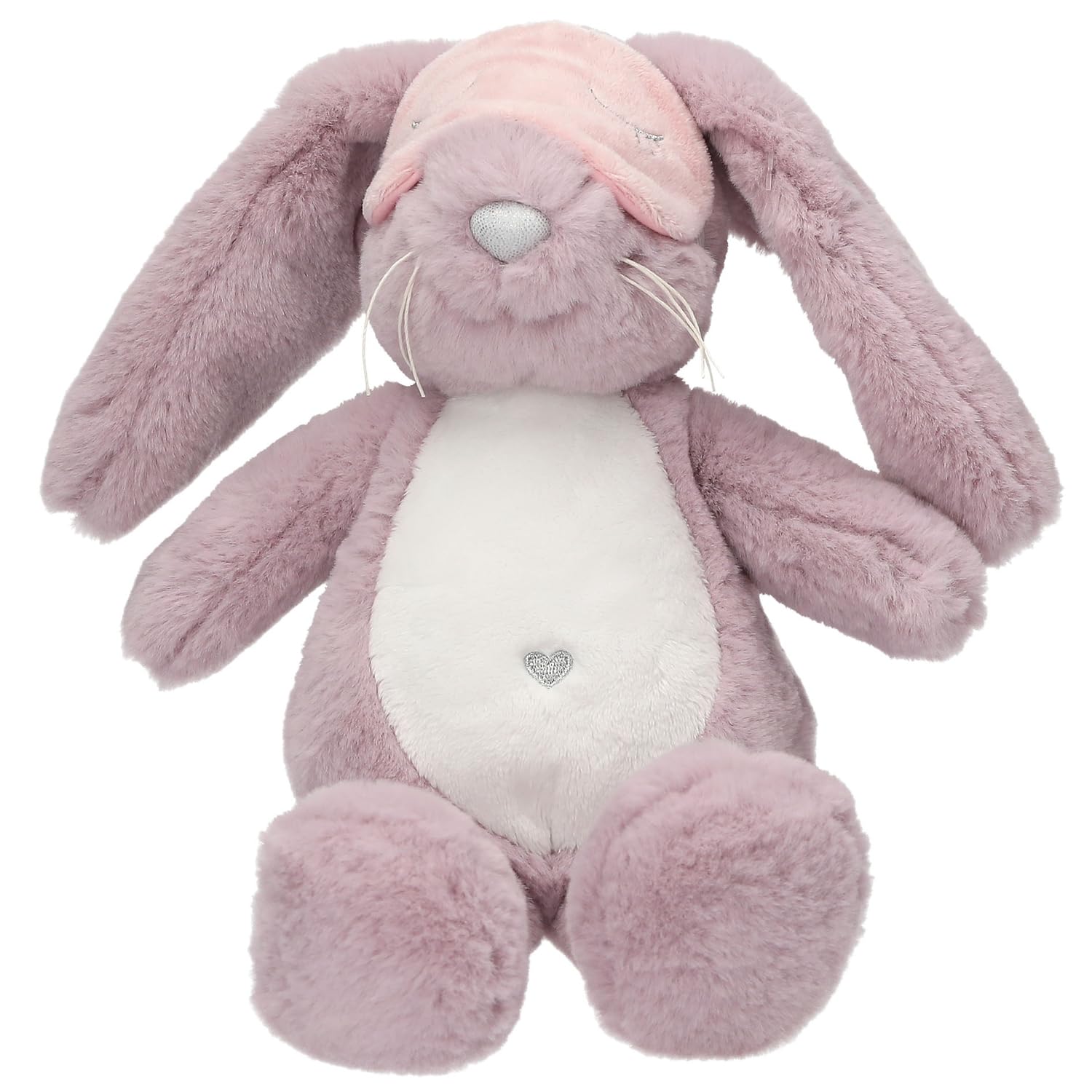 Depesche 13528 Princess Mimi Cuddly Toy Rabbit in Purple with Sleeping Mask, Long Ears and Glitter, Approx. 29 cm Plush Toy with White Tail