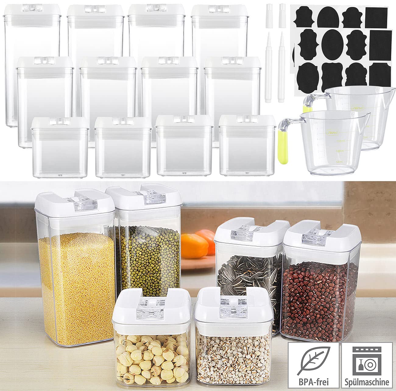 Rosenstein & Söhne contenitori per alimenti in plastica: set da 6 Contenitori per alimenti, in 3 dimensioni, ermetico, impilabile (scatola porta, contenitore cibo gatti)