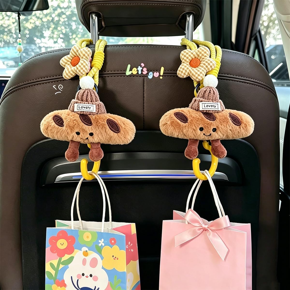 2 Pack Cute Car Headrest Hooks 360° Rotating Adjustable Length, Seat Decorative Hanger for Handbags Shopping Bags(Hat Cloud)