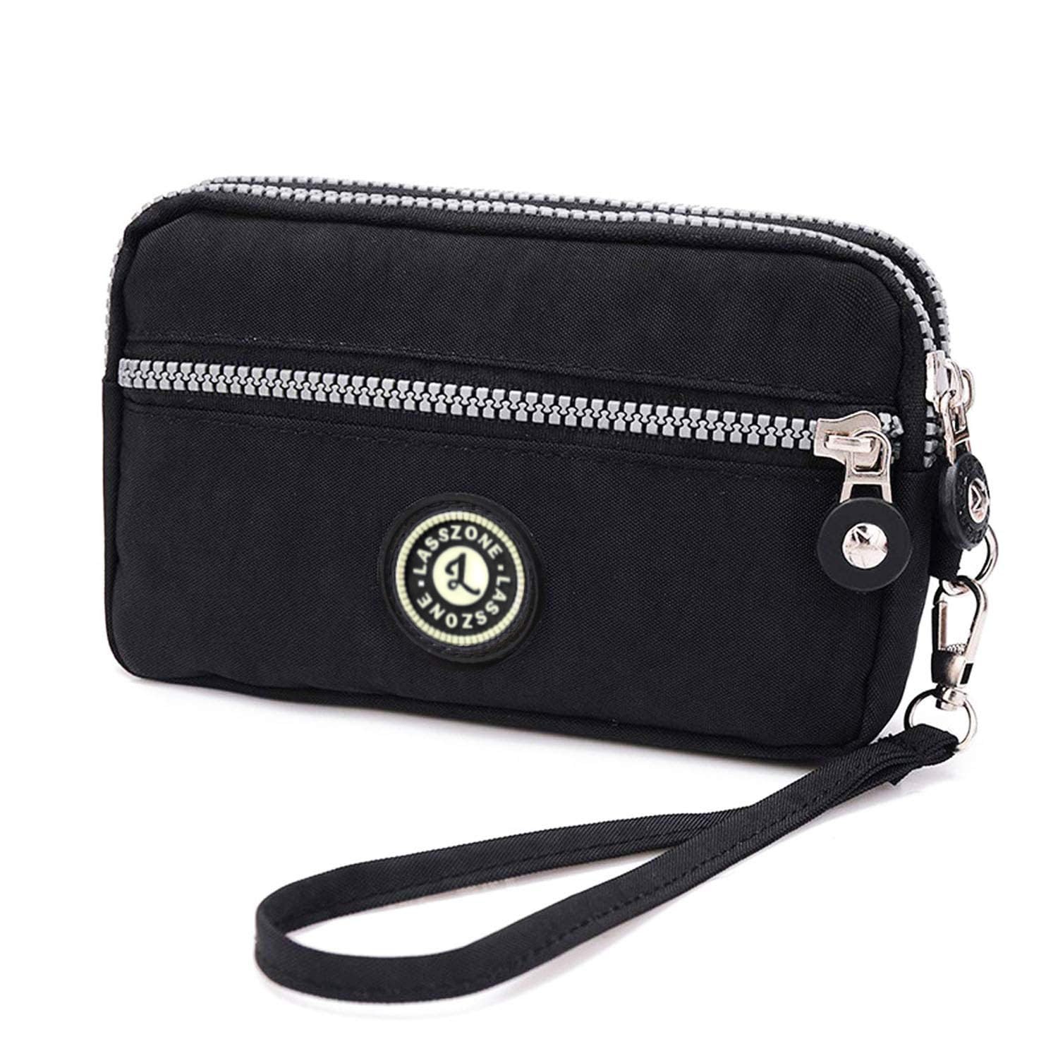 Wristlets Wallets for Women Nylon Clutch Bag Mobile Phone Purse Smartphone Bag Ladies 3 Layer Zipper Handbag with Detachable Wrist Strap for Cellphone Card Cash