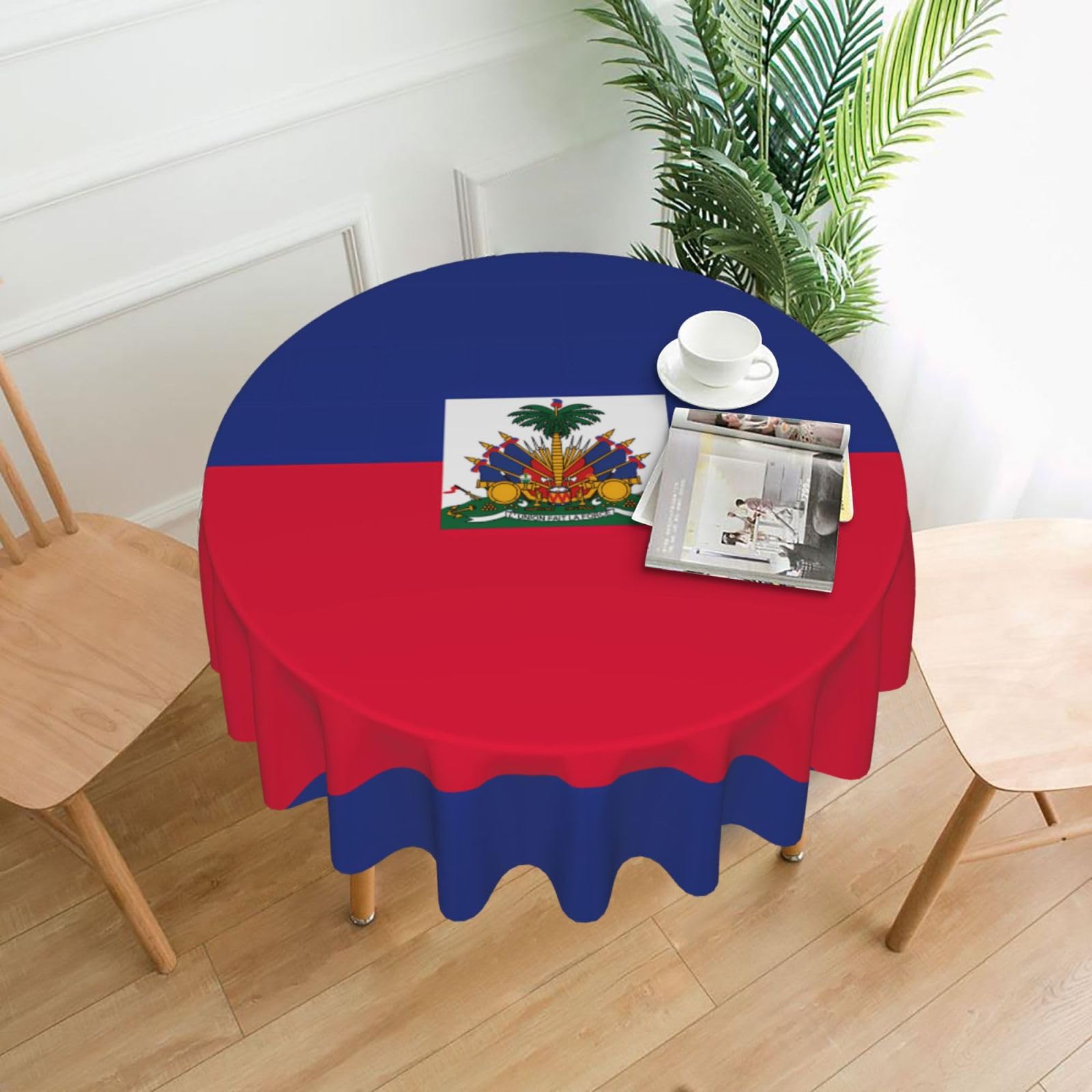 WHJDPP Haitian flag Prints Round Table Throw 60 Inch - Waterproof Table Cover for Dining, Coffee Tables - Soft & Wrinkle Resistant Decorative Layer