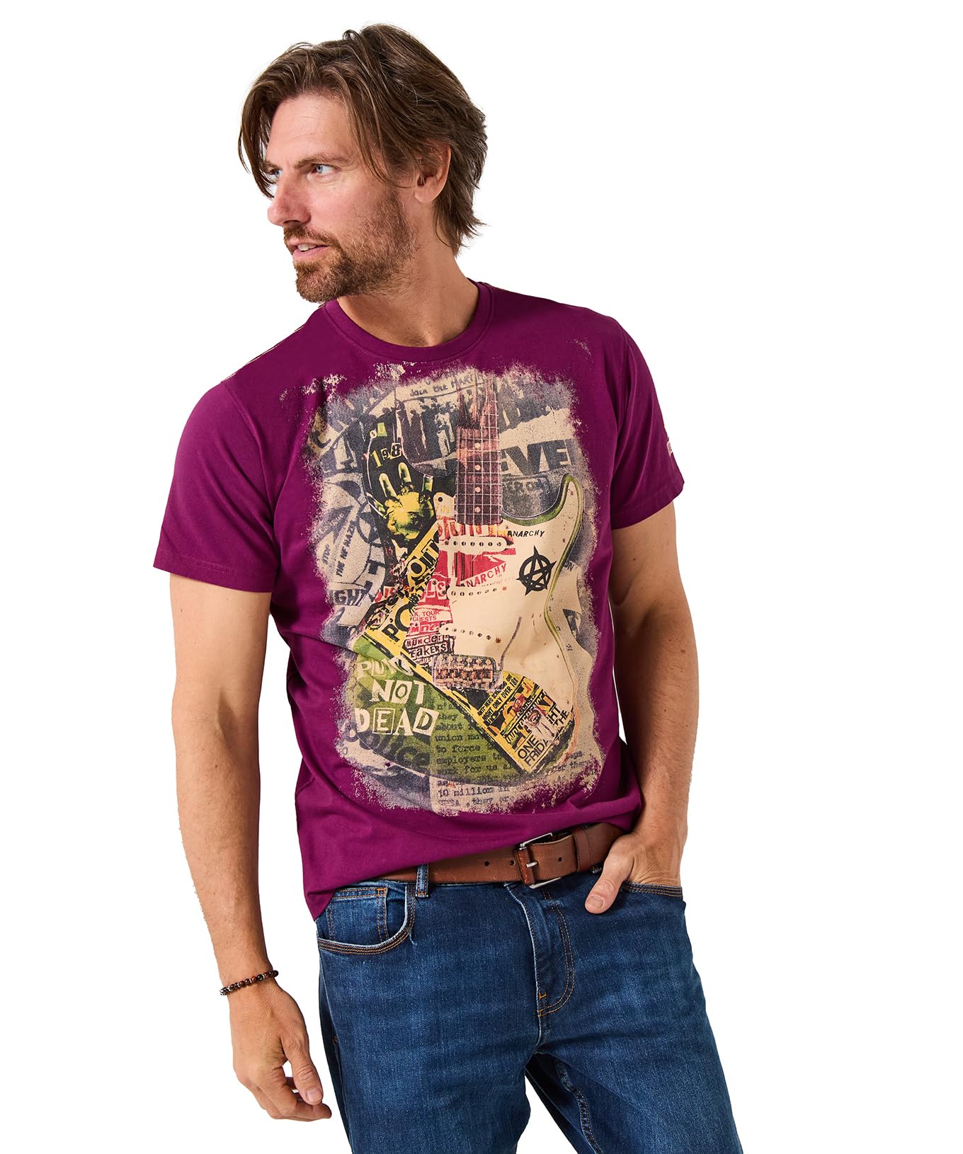 Joe Browns Male Bold Anarchy Placement Print T-Shirt, Regular, Purple, UK S