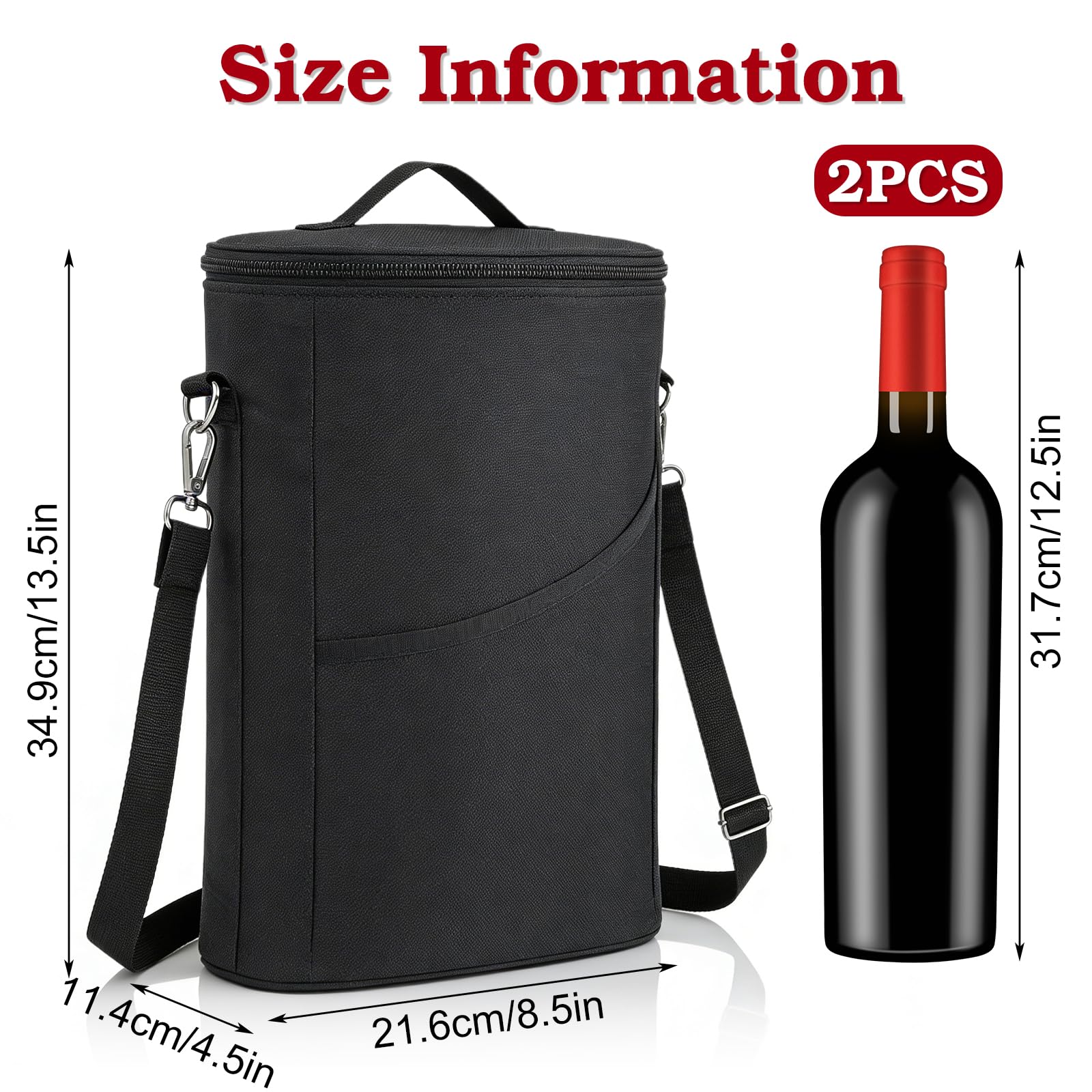Borsa termica per 2 bottiglie, borsa termica termica per bottiglie d'acqua, borsa termica per 2 bottiglie, refrigerante per bottiglie in viaggio, per picnic party BYOB Packag (nero)