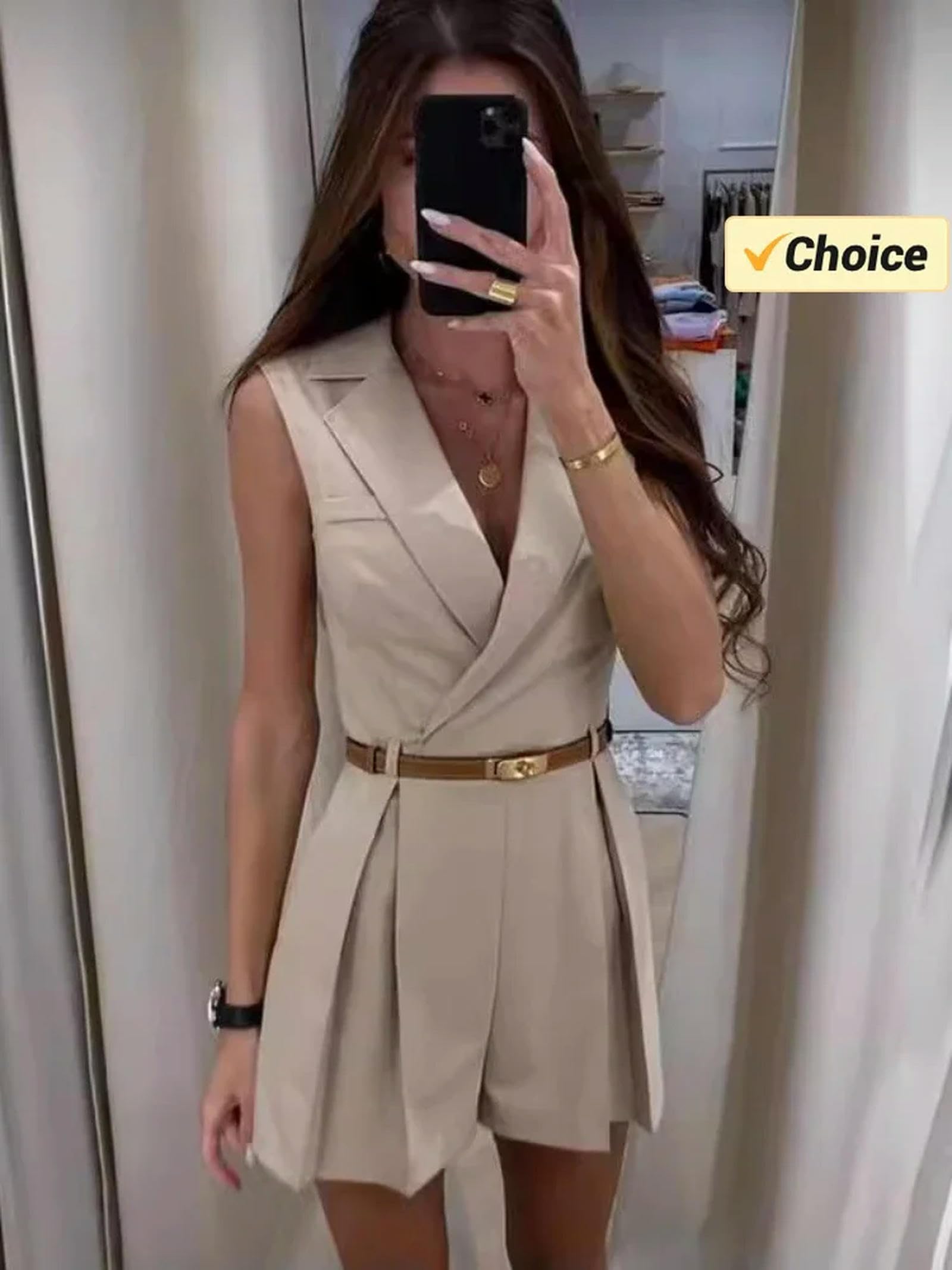 Mono de Traje de Solapa para Mujer de Moda de Verano OL Pantalones Cortos de Estilo de Oficina para Mujer para desplazamientos Profesionales Mono Formal-Albaricoque-M