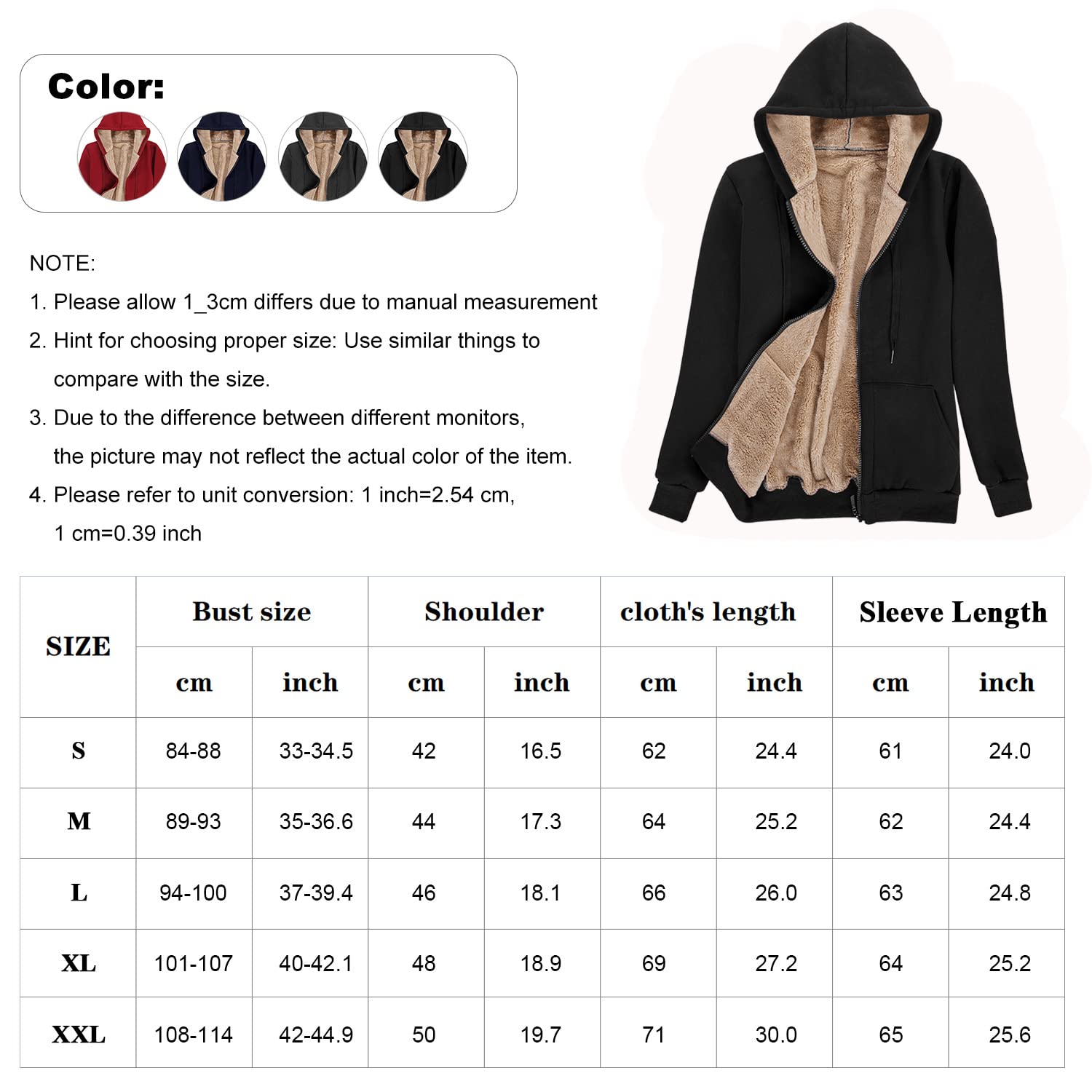 Niwicee Veste Polaire Femme Sweat À Capuche Doublure Polaire Chaud Doublure Zippée À Capuche Hoodies Sweatshirt Manches Longues Femme Sportsweater Fleece Automne/Hiver