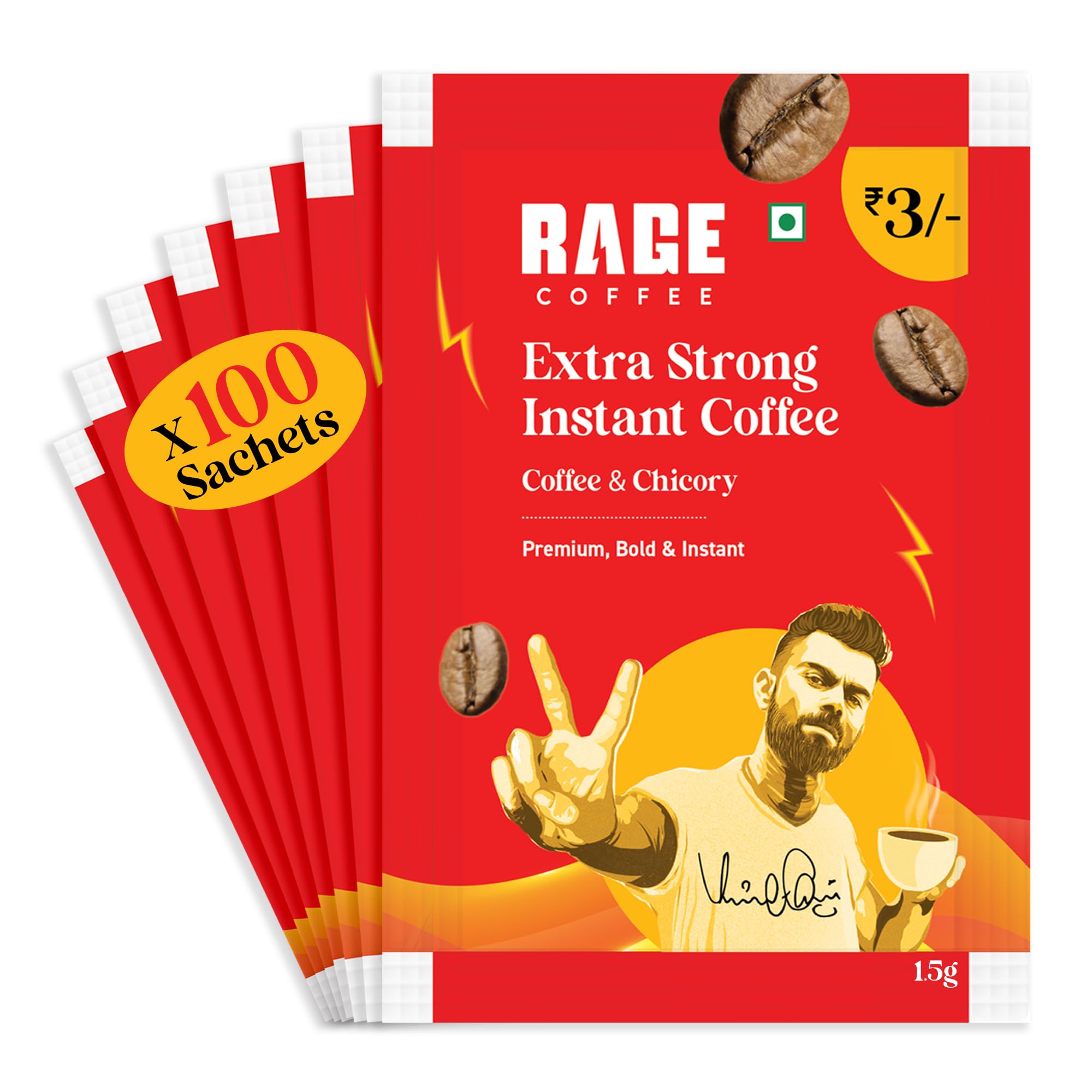 Rage Coffee Extra Strong Premium Blend Coffee Powder - (Pack of 100) | Premium, Bold & Instant | Instant Coffee & Chicory- 100% Arabica Beans for Hot & Cold coffee (B0CRBBHRMQ) Amazon Price History, Amazon Price Tracker