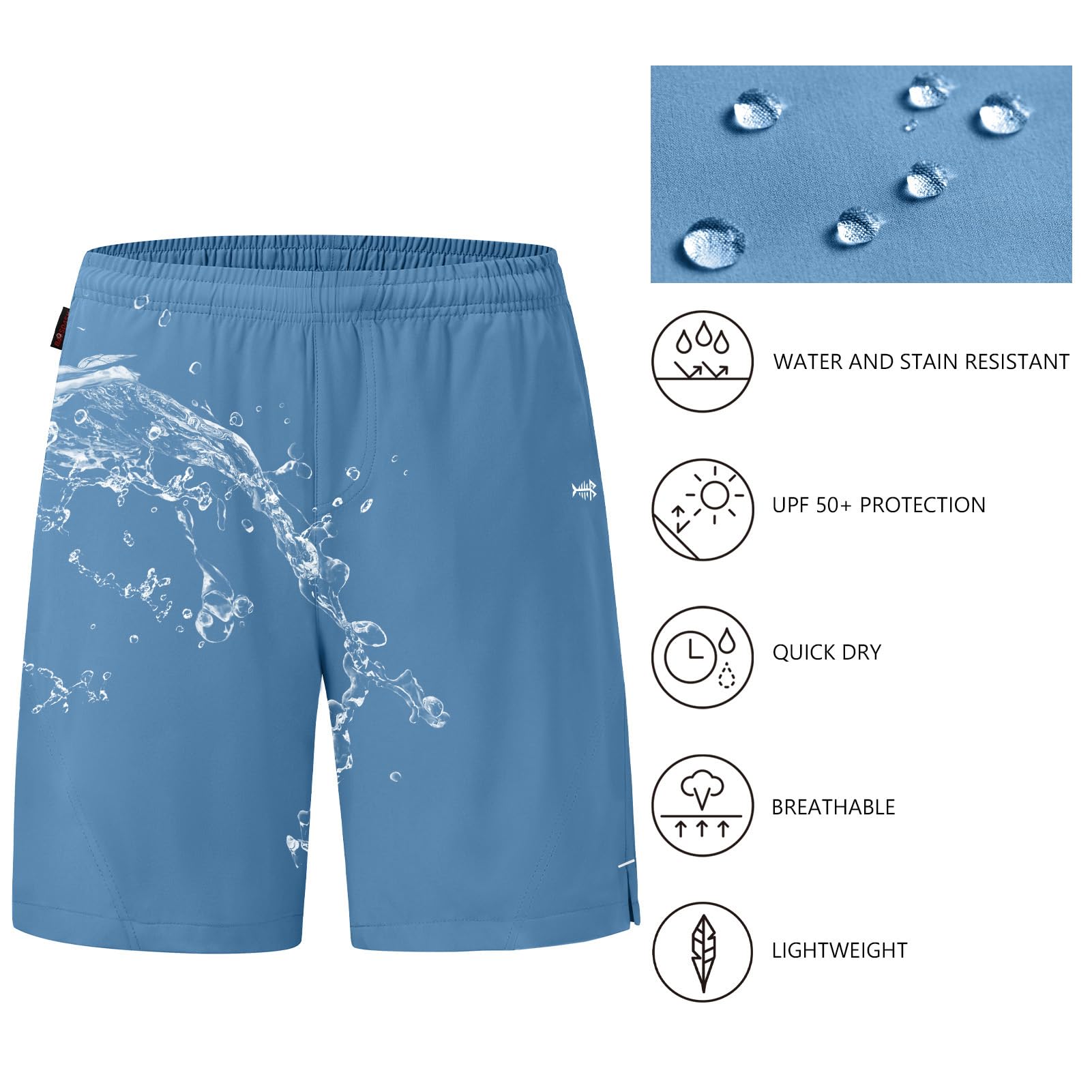 Bassdash 7 Pulgada Hombre Pantalones Cortos de Pesca para UPF 50+ Ligeros Impermeables de Secado Rápido Senderismo Bolsa con Cremallera FP06M