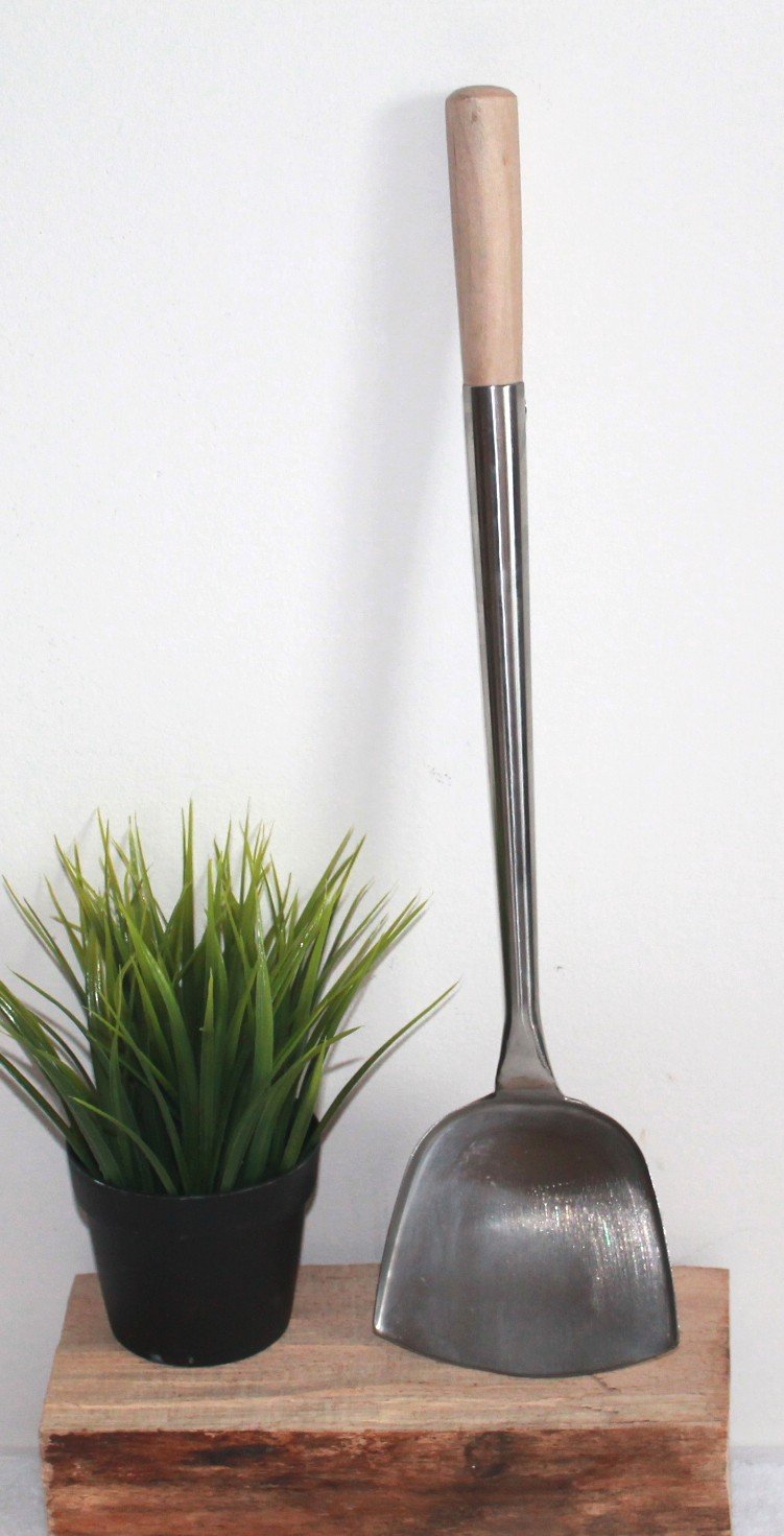 Set wok - Poêle à wok - Diamètre : 40 cm - Fond rond - En acier carbone - Pour cuisinière à gaz et à induction - Avec spatule pour wok et louche