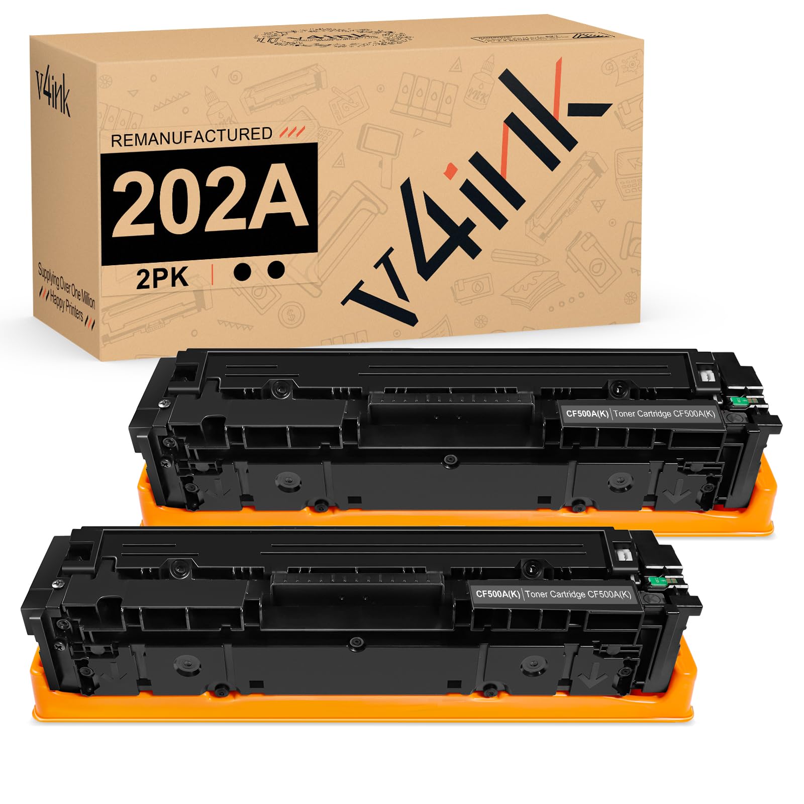 v4ink 202A CF500A Black Toner Cartridge Remanufactured Replacement for HP 202A CF500A Toner use for HP Pro MFP M281fdw M281cdw M281fdn M254dw M254nw M280nw M254 M281 Printer, 2 Packs