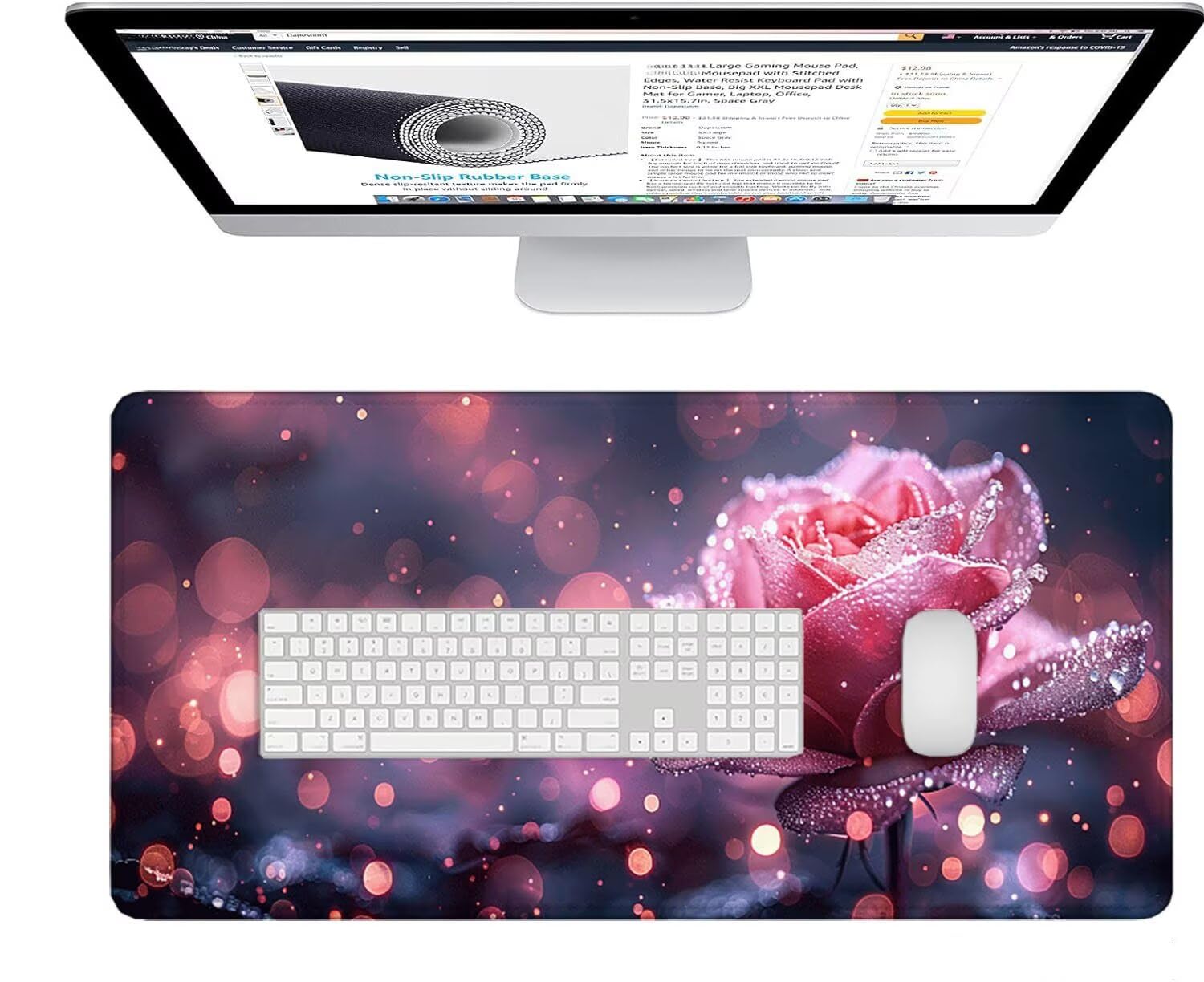 Podkładka pod mysz do gier czarna rozszerzona podkładka pod mysz XXL 1200 x 600 x 3 mm, podkładka pod mysz z kwiatami ze zszytymi krawędziami, zwiększona precyzja i szybkość Gaming podkładka pod mysz
