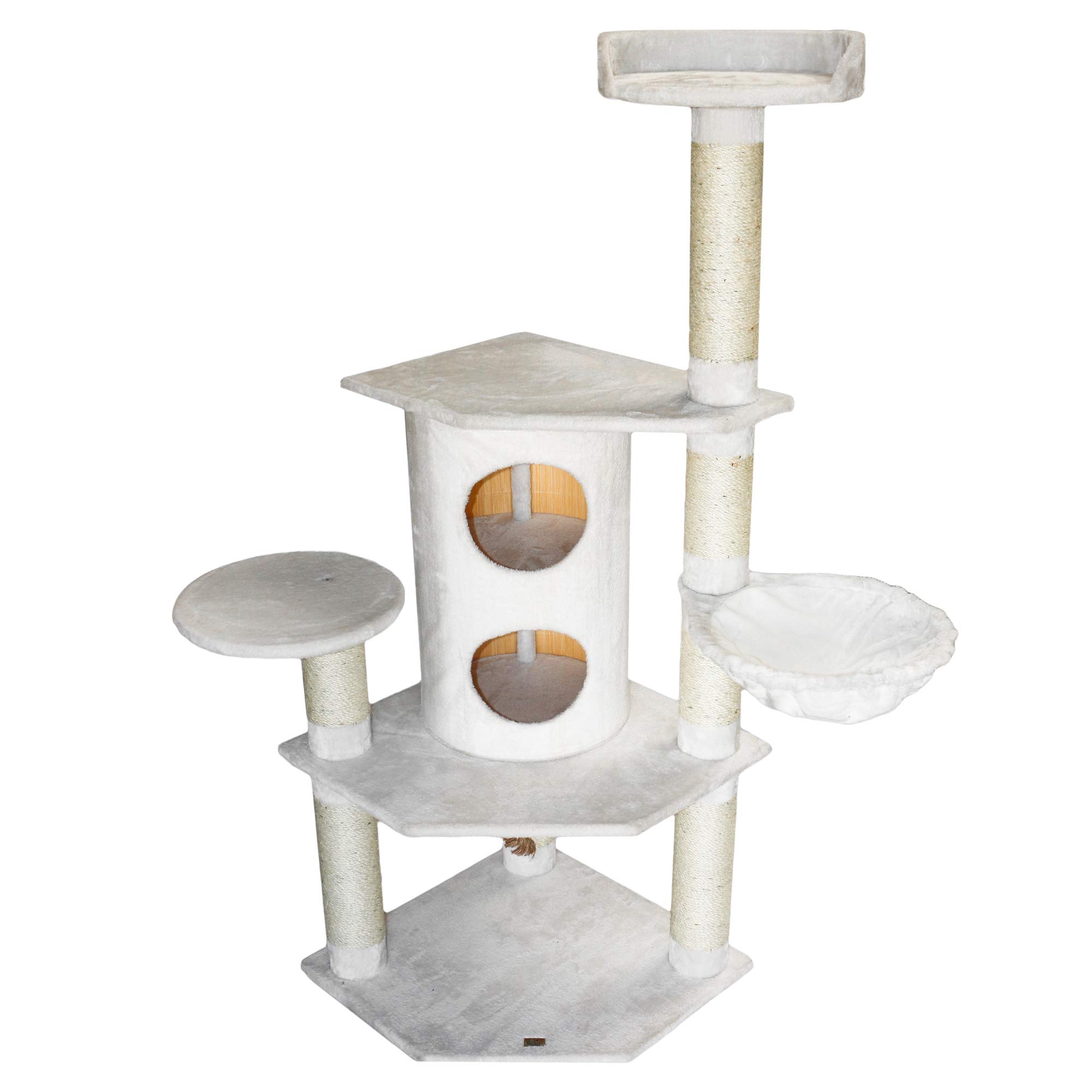 Bontoy Drapak Betty Pro w kolorze białym, 65 x 65 x 176 cm, z sizalowymi pniami 12 cm, duży domek dla kotów, odpowiedni również dla dużych kotów, stabilny drapak dla kota