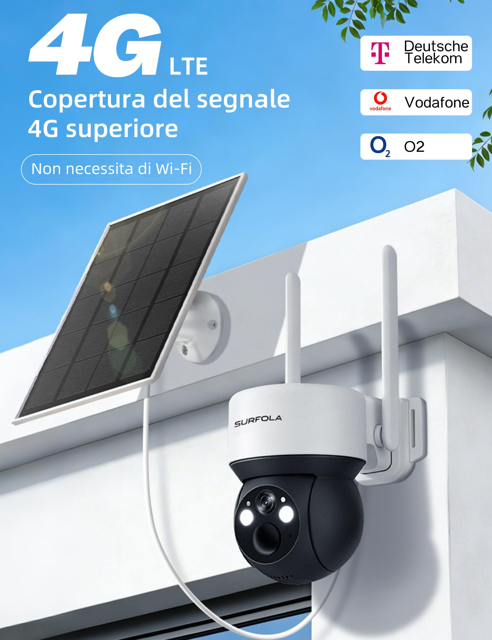 Surfola Fototrappola 4G, Telecamera Solare 2K da Esterno Senza Wi-Fi