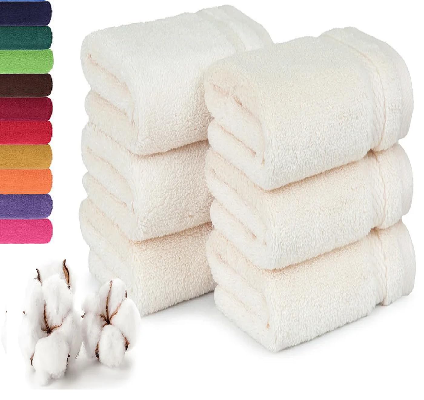 TEXTILESY 100% Cotton Washcloths Set 800 GSMโ 6 Pack (30 x 30 cm) Premium Quality Flannel Face Cloths | Highly Absorbent & Soft Fingertip Towels | Ideal for Gym, Salon, Hotel, and Spa Use (Cream)