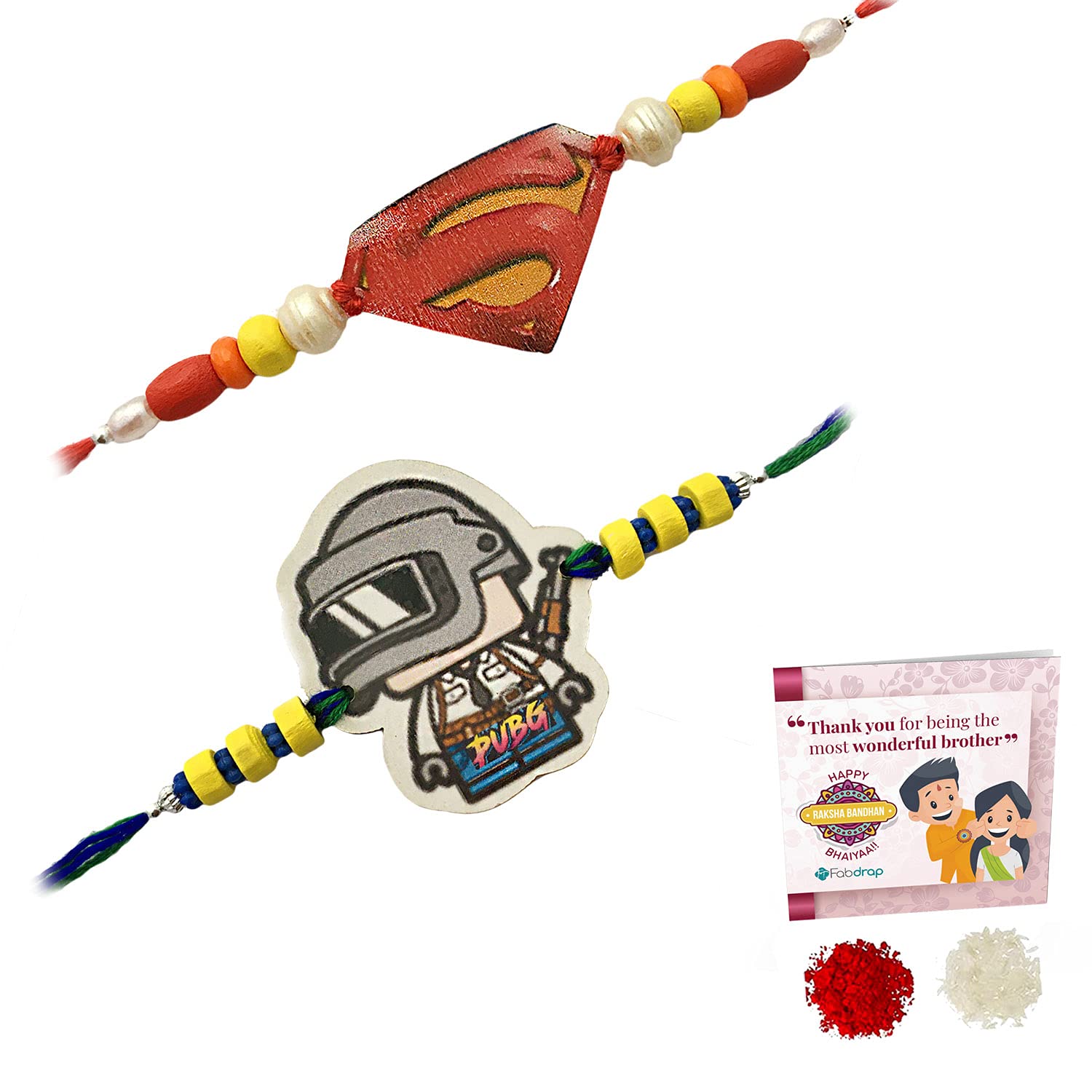 Fabdrap - Cute Cartoon Rakhi for Kids Baby Brother/Sister - Wood Rakhi with Greeting Card & Roli Chawal (Set of 2) (B09C4RQ344) Amazon Price History, Amazon Price Tracker