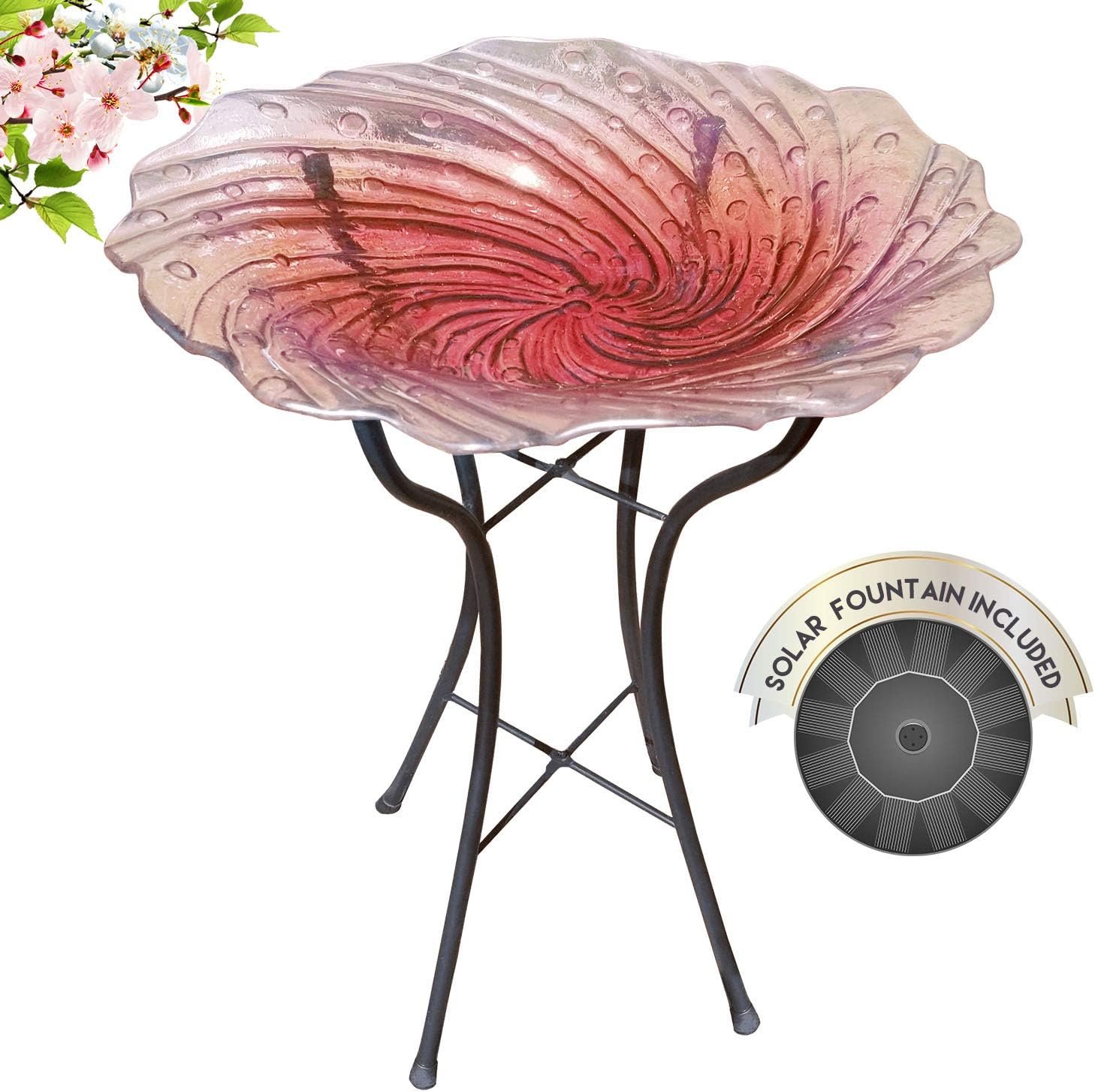 Grateful Gnome Hand-Painted Glass Bowl Bird Bath w/Solar Fountain - Radiant Reflection Design