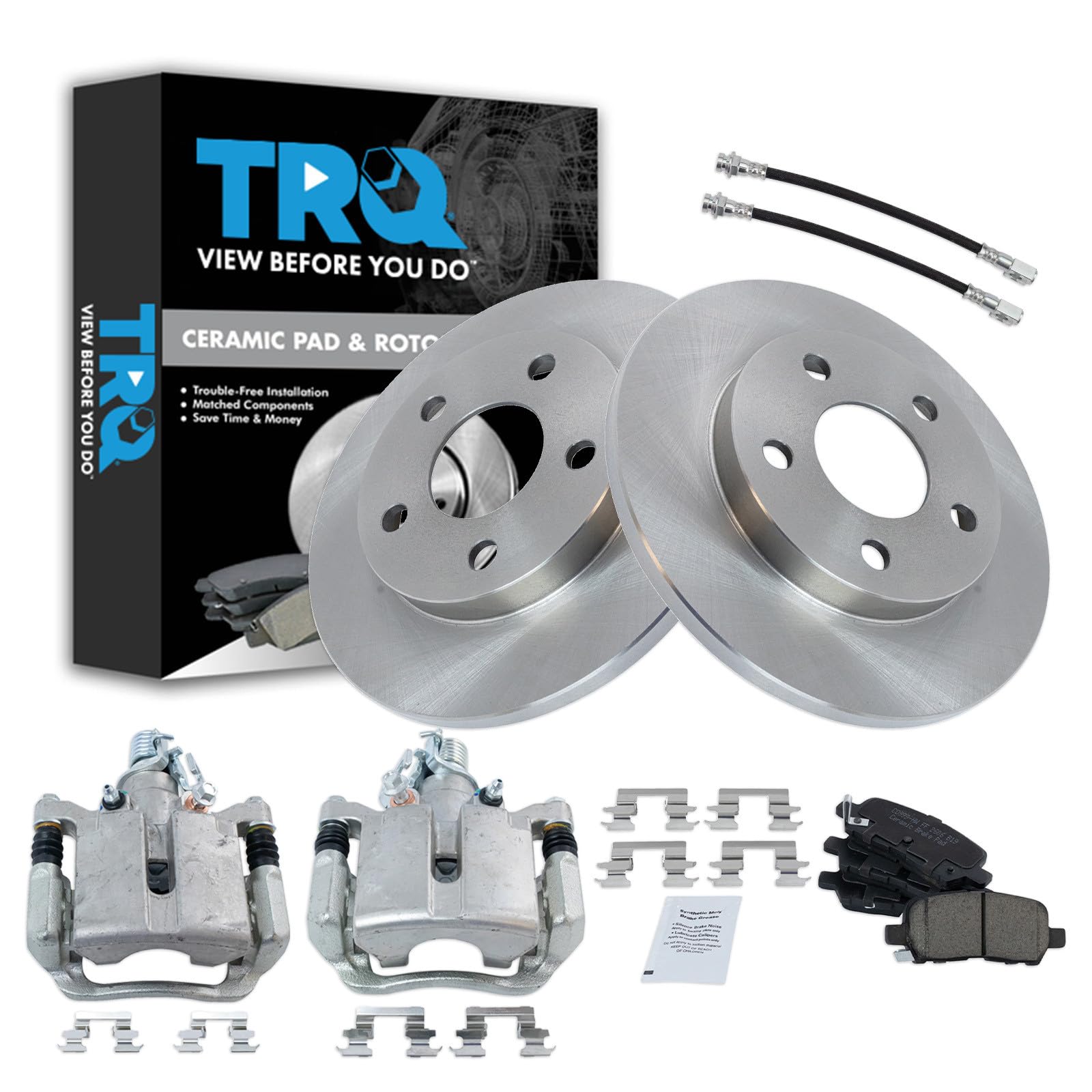 TRQ Rear Brake Pad and Rotor Set Ceramic Calipers Compatible with 2005-2008 Pontiac Grand Prix