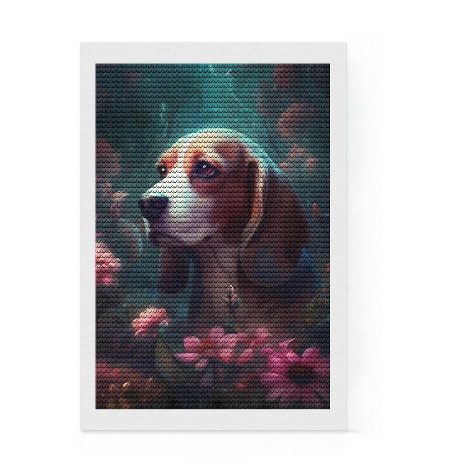 Junmoney Beagle Dog Legendary Diamond Art Kit 8"x12", Christmas Gift, for Beginners, Easy Handmade Project, Bedroom Decor, Stress Relief Craft