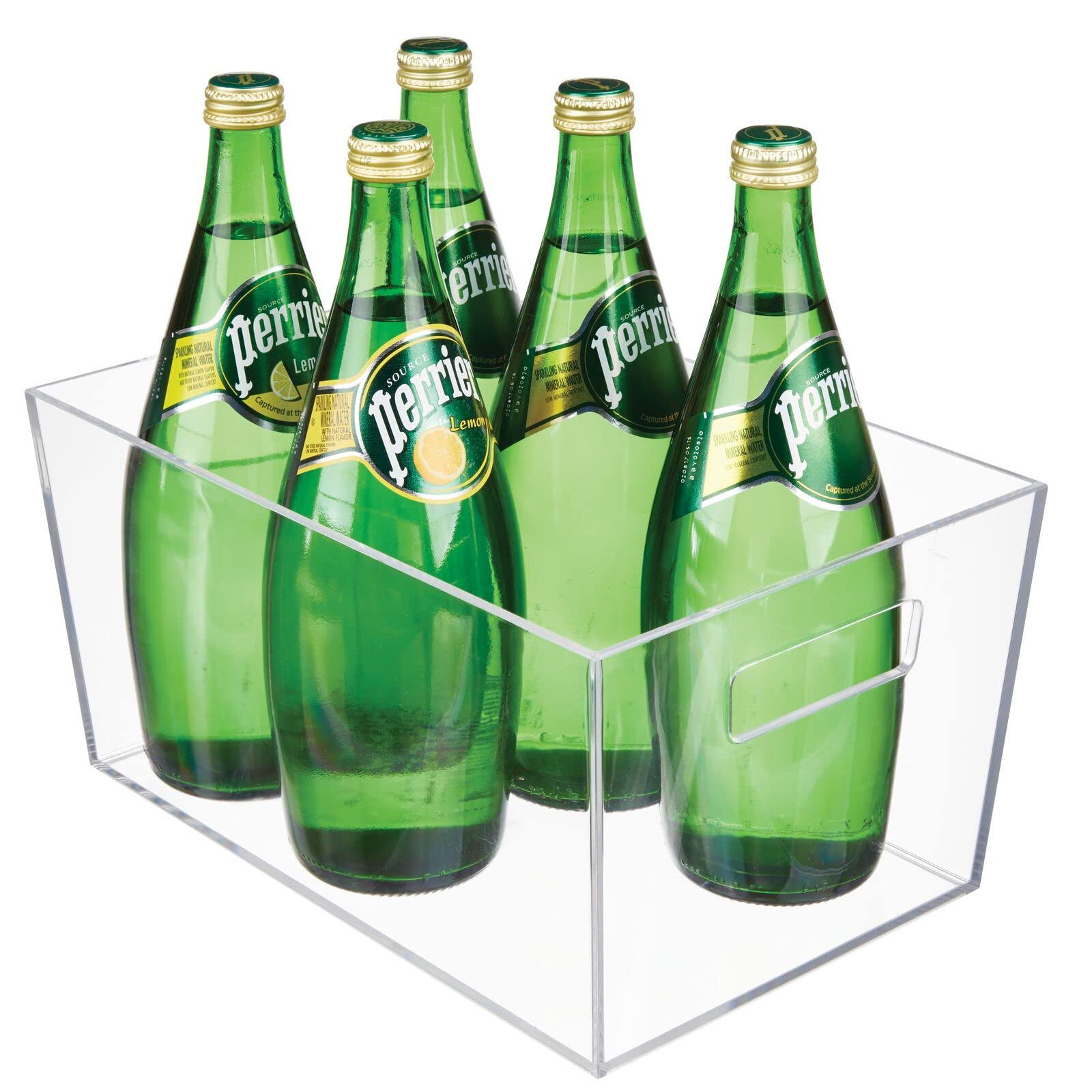 mDesign Caja organizadora con asas – Práctico organizador de frigorífico mediano para almacenar alimentos – Contenedor de plástico sin BPA para mueble de cocina o nevera – Juego de 4 – transparente