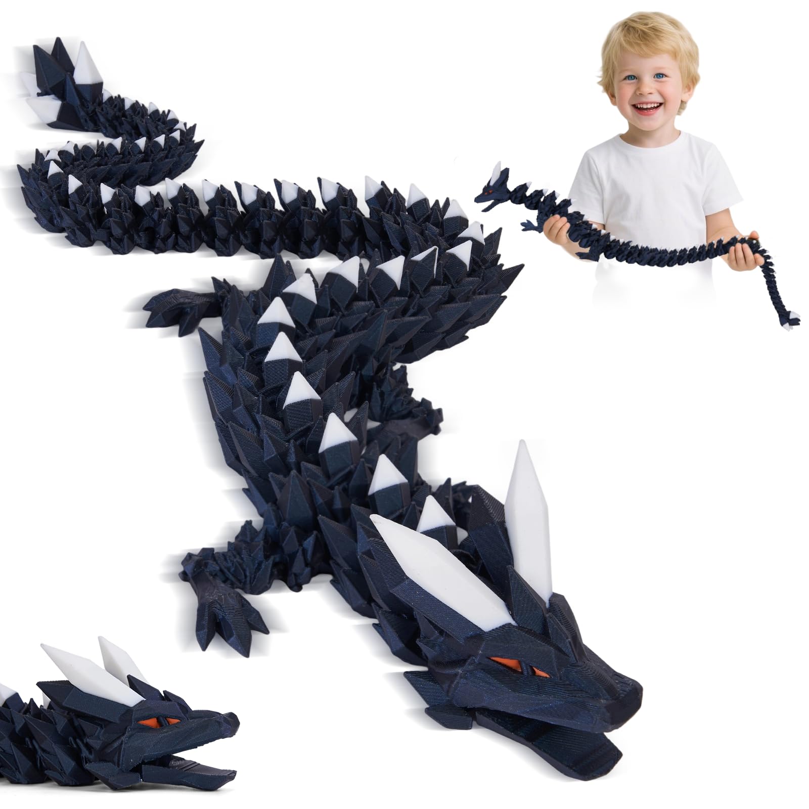3D Printed Dragon Toys with Eyes, Bendable and Flexible Big Fidget, 24 inches Dazzling Gradient Crystal Wyrm, Articulated Gem Serpent Figure for Home Office Decor (Backstab Luminous Dragon) — image 1