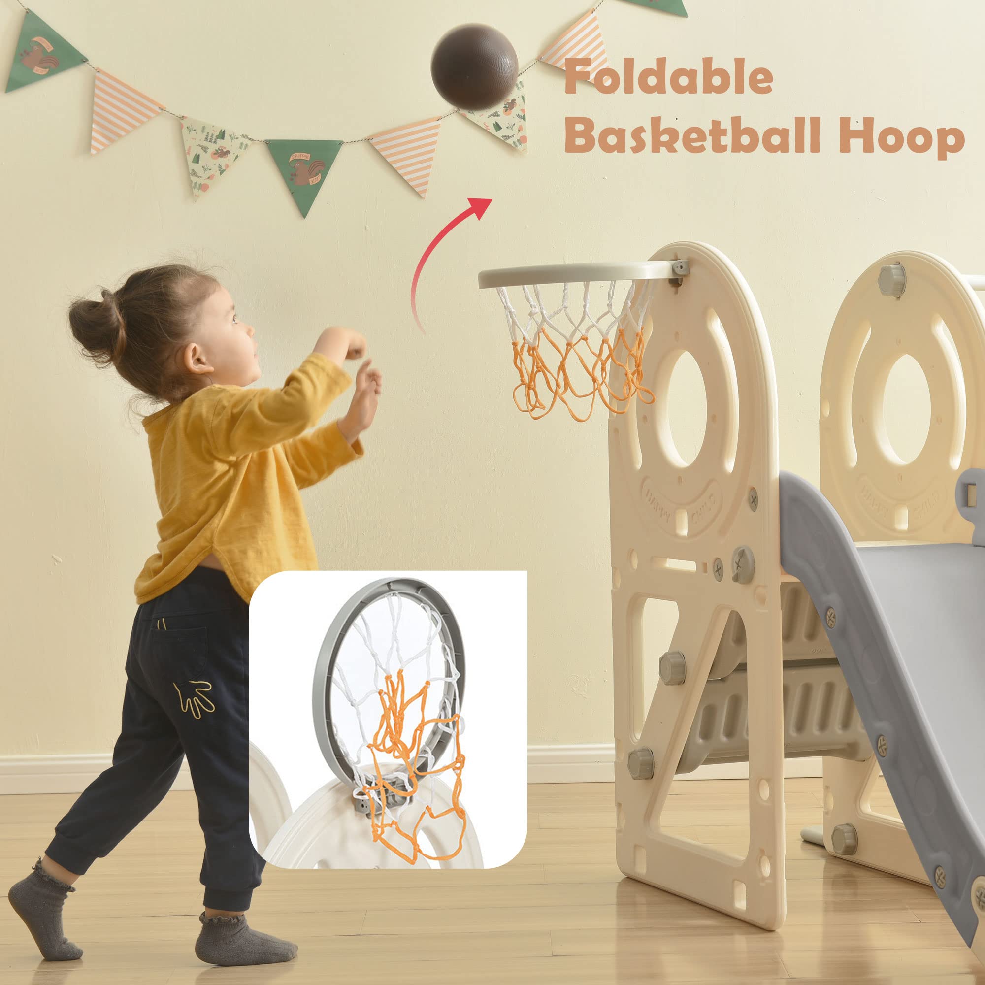 (Incomplete only 3 parts) Lifeand 5 in 1 Kids Swing-N-Slide with Bus Play Structure, Freestanding Bus Toy with Slide&Swing for Toddlers, Bus Slide Set with Basketball Hoop,Gray
