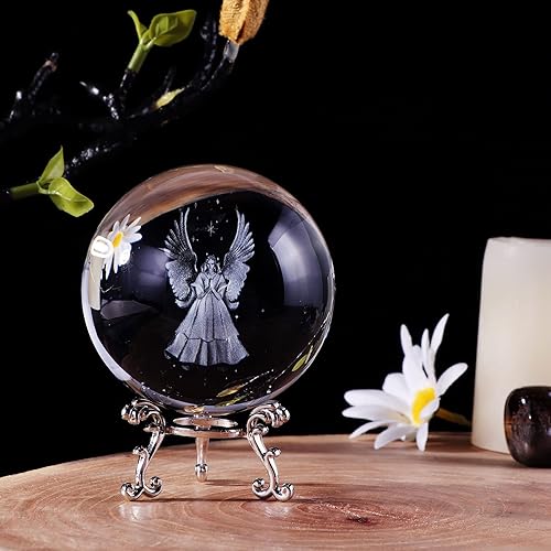 Miniatura 7 de Ornalrist Bola de cristal 3D grabada orando en la mano con una cruz, regalos religiosos para mujeres, esfera de cristal con base plateada,