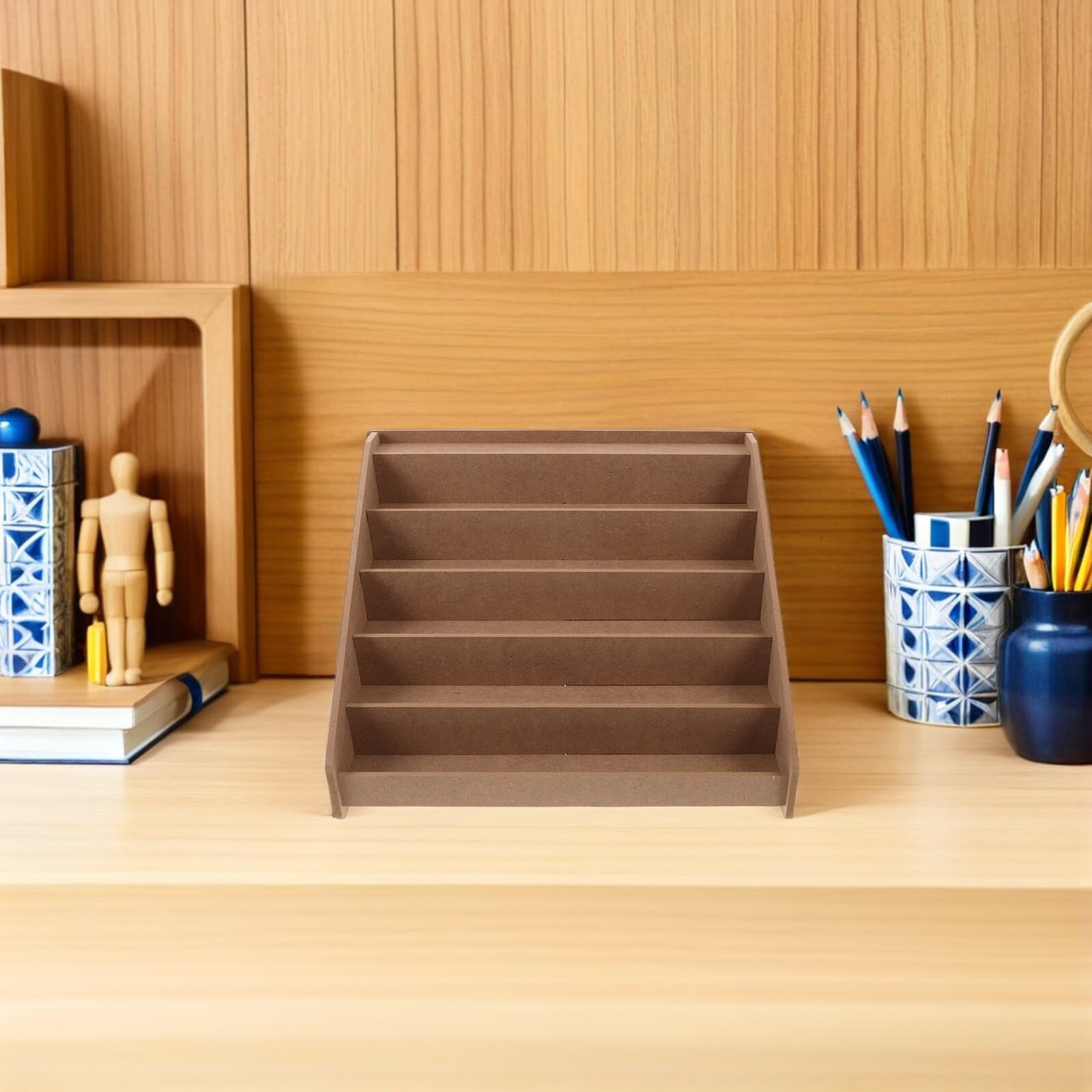 Rack Organizer in Legno a 5 Livelli per Vernici Modello | Colore Khaki, Multiuso e Capiente, per Casa e Hobby, Adatto a Strumenti Pittura e Vernici a Base D’acqua